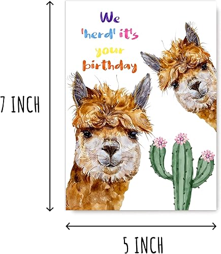 Miniatura 2 de OystersPearl Tarjeta de cumpleaños de alpaca - We Herd It's Your Birthday - Fawn Cria Happy Birthday - Tarjeta de alpaca y cactus - Tarjeta de cactus
