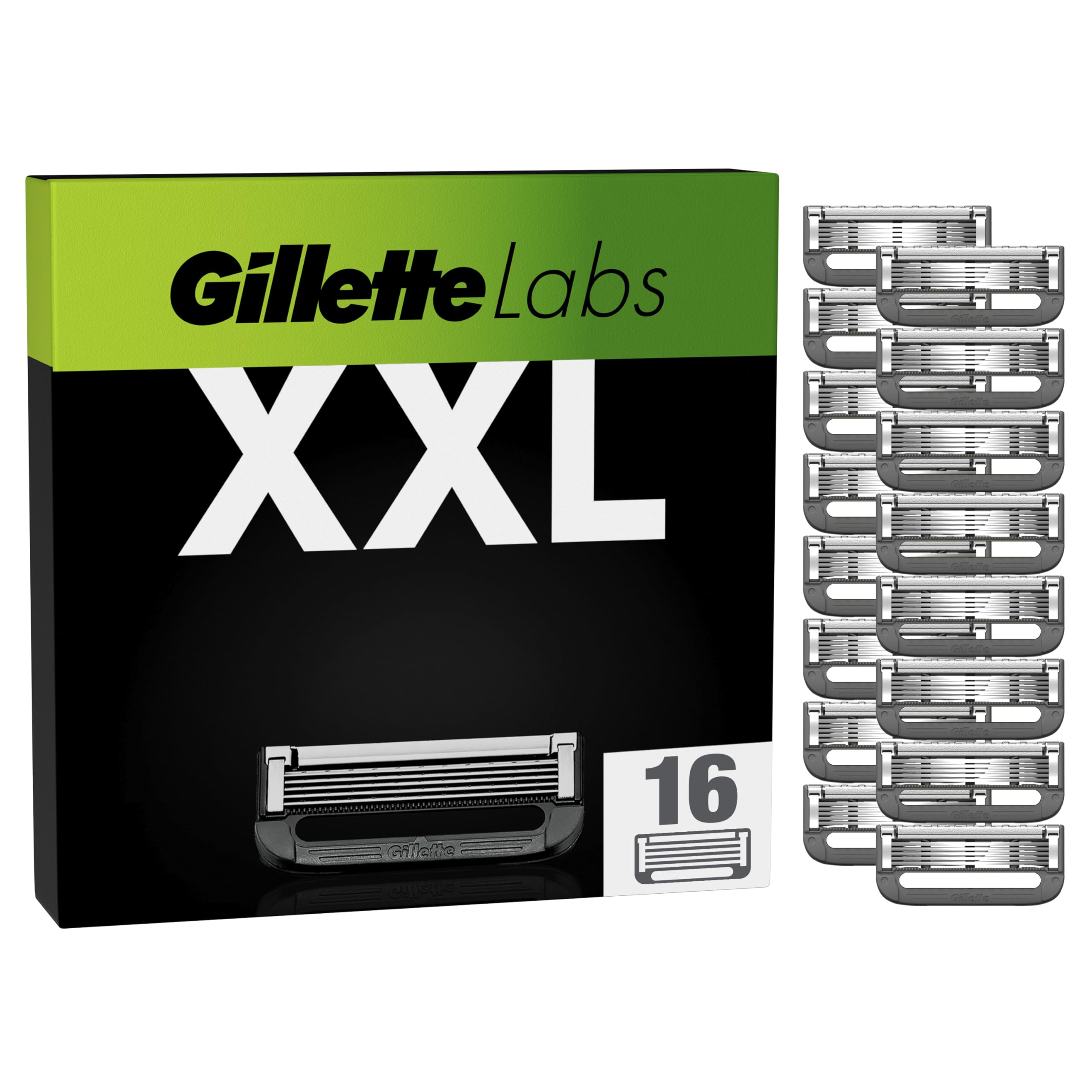 Gillette LABS XXL LAMETTE DA BARBA per Rasoio Barba Manuale, 16 Lamette Gillette di Ricambio da 5 Lame, Rasatura Profonda Duratura, Comfort e Profondità, Compatibile con i Rasoi Labs, per Rasoio Uomo