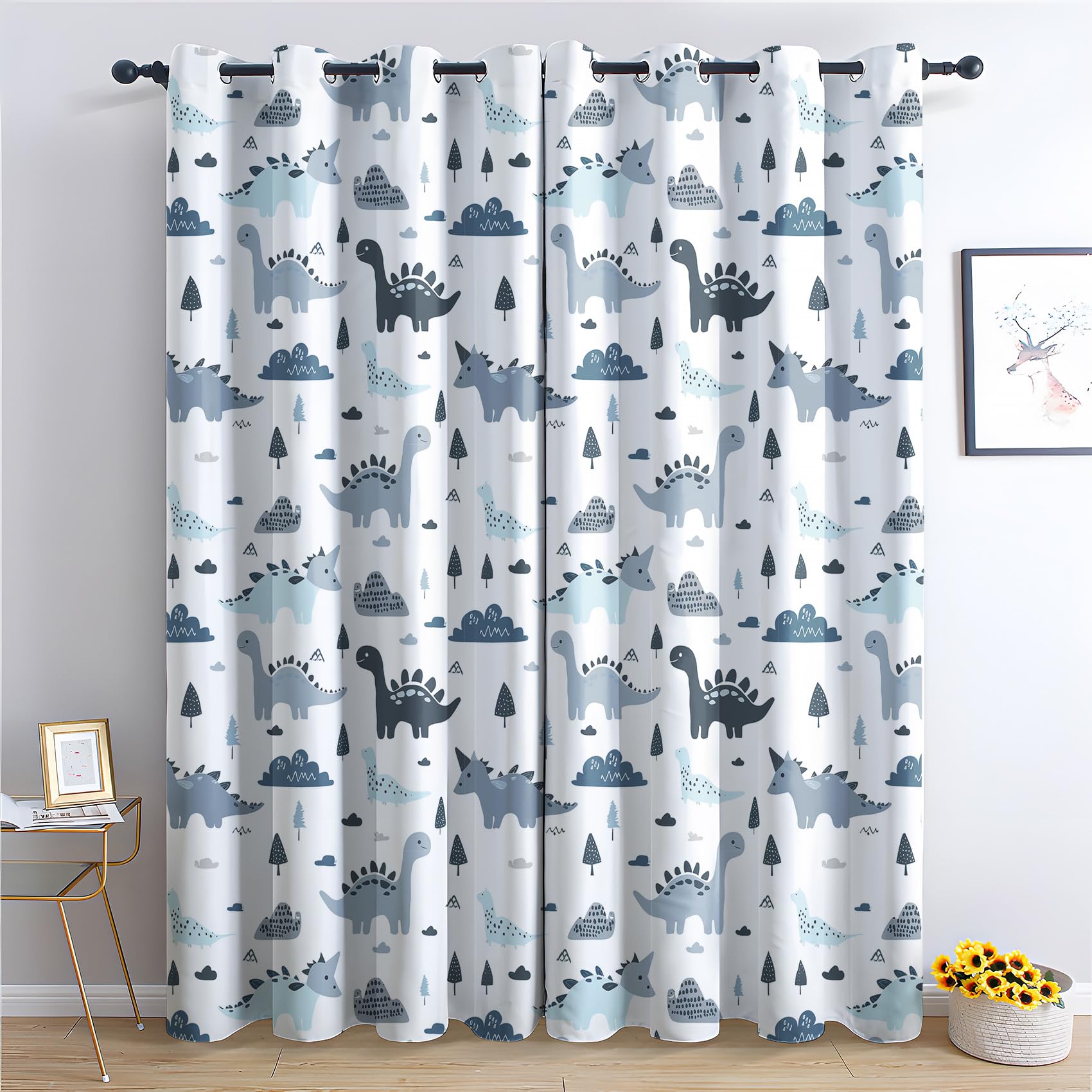 SZLYZM Dinosaur Kid Blackout Curtains for Bedroom living Room, Forest Animal Curtains 46x72, 72 Drop Curtains 2 Panels Set, Thermal Eyelet Drapes Decorative Patterned Window Treatments (Gv-&59)