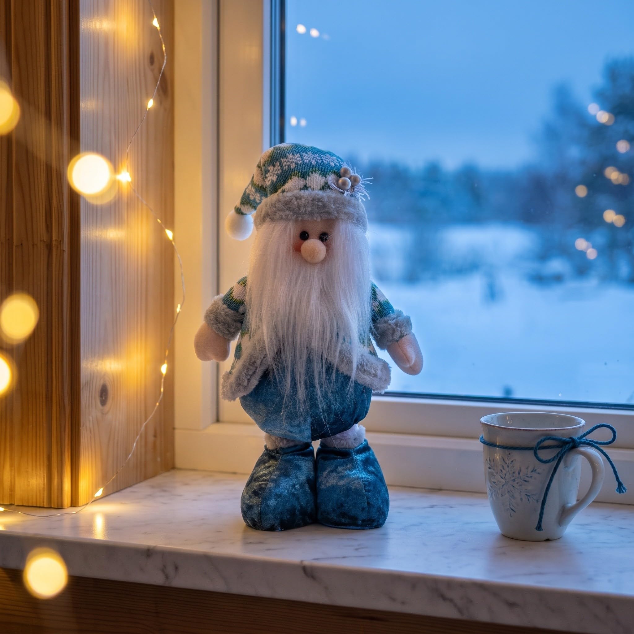 Didiseaon Statuetta di Babbo Natale con gambe retrattili, gnomo di Babbo
