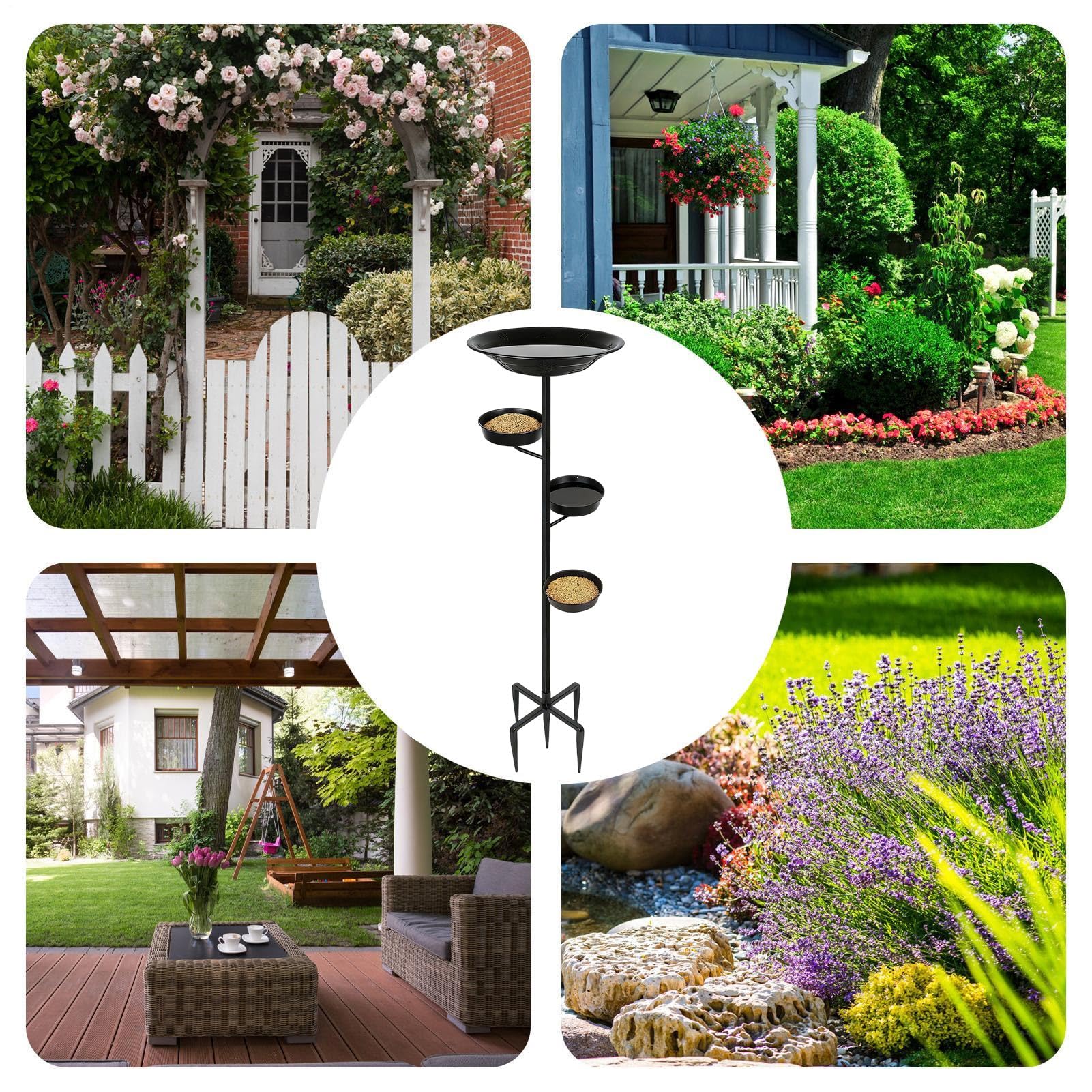 Pila o Baño para Pájaros de Metal con Estacas, Múltiples Niveles, Elegante | y Bebedero para Aves Silvestres de Exterior para Jardín, Patio, Terraza y