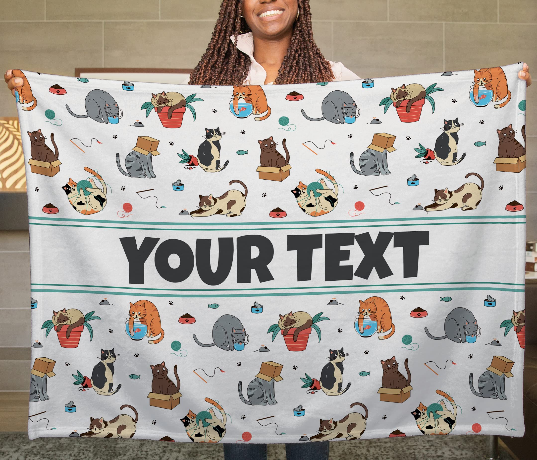 Cat Kids Throw Blanket - Custom Personalized Fleece with Name, 50x60 in