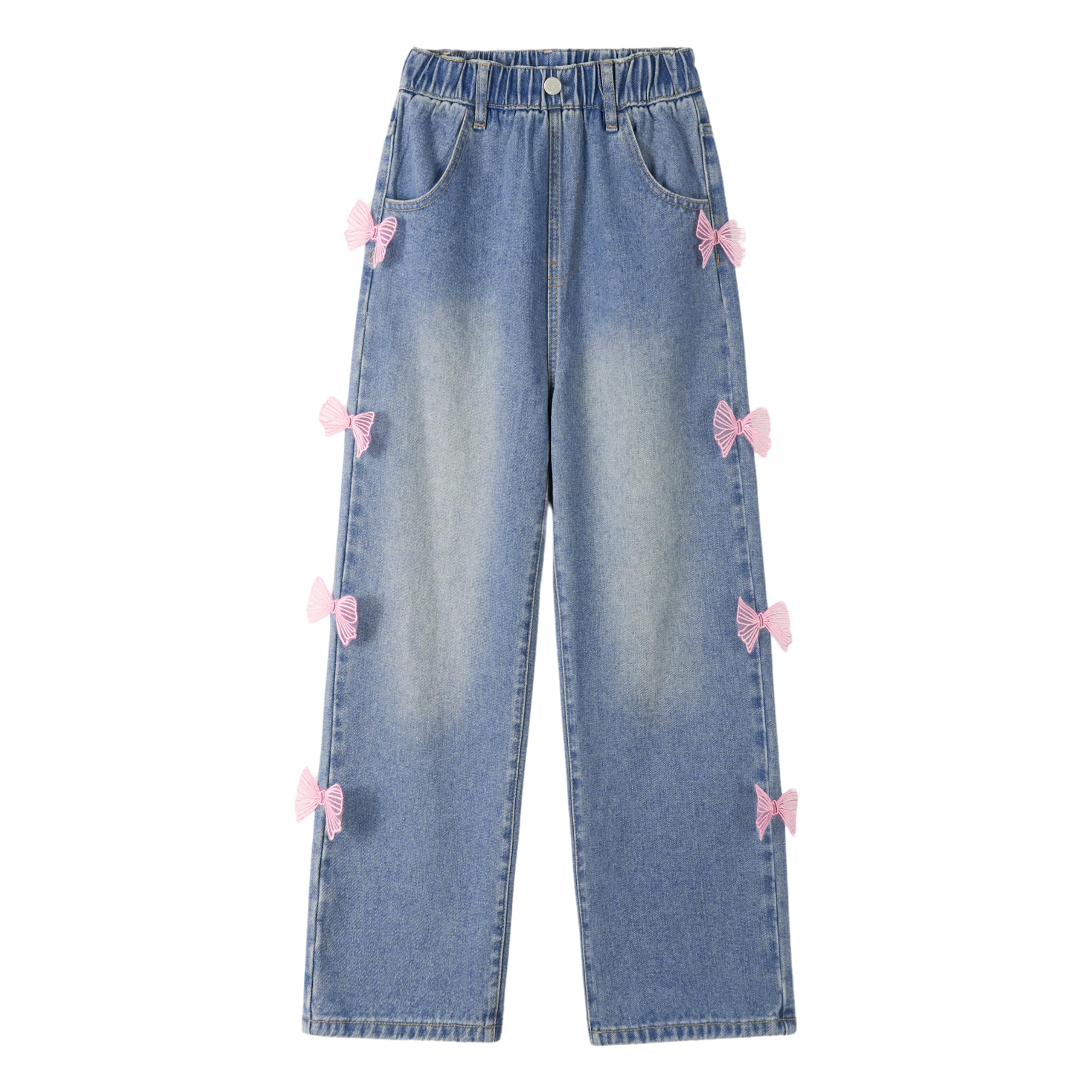 Rolanko Girls Jeans Denim Elastic Wasit Wide Leg Baggy Pants Kids Clothes 4-14 Years