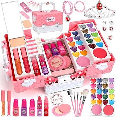 Kids Makeup Kit For Girl - Real Washable Makeup Set With Pink Unicorn Bag, Princess