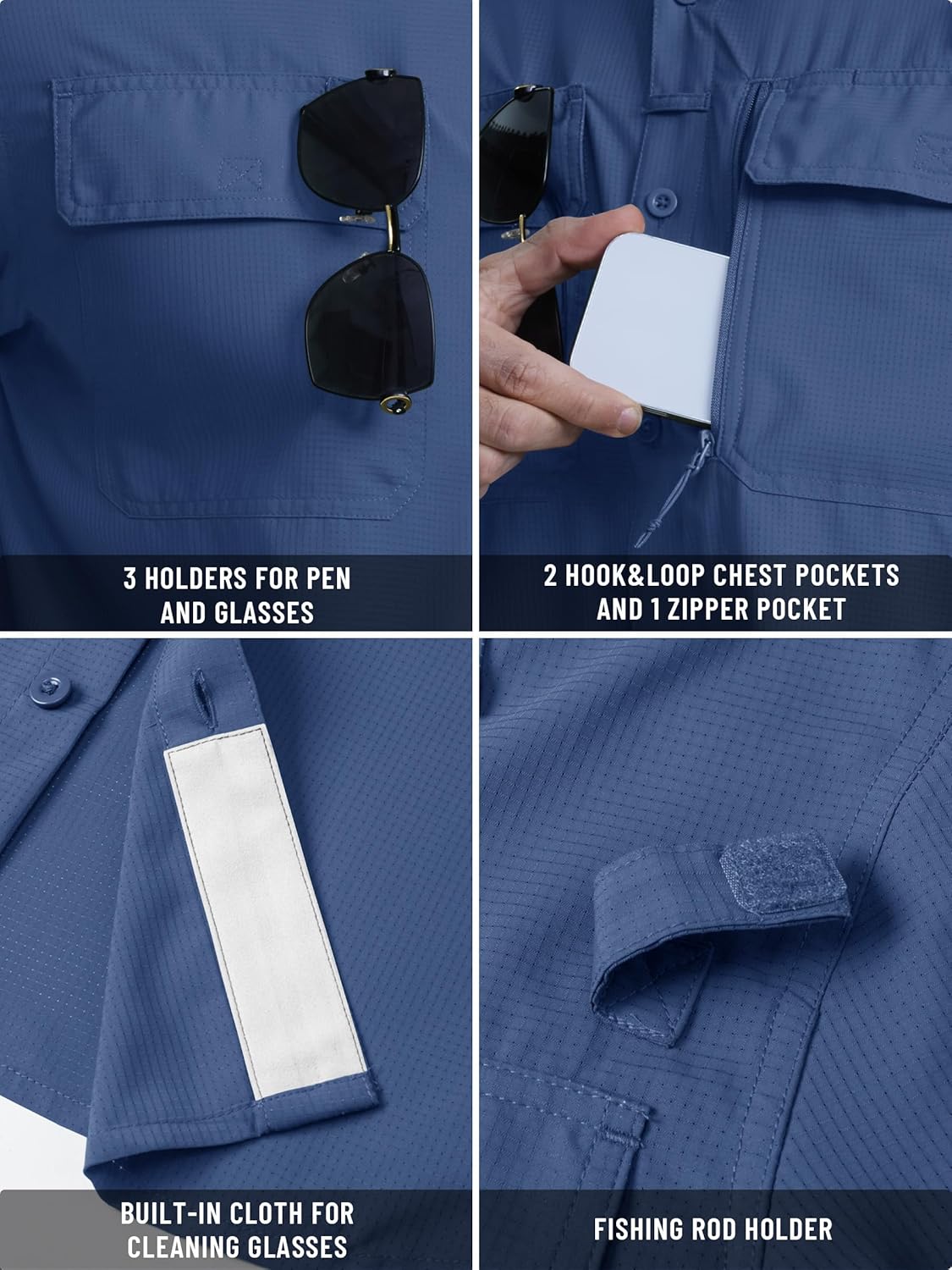 TACVASEN Men's Fishing Shirts Long Sleeve Sun Protection UPF50+ Quick Dry Button Down Shirts with Zipper Pockets - Image 7