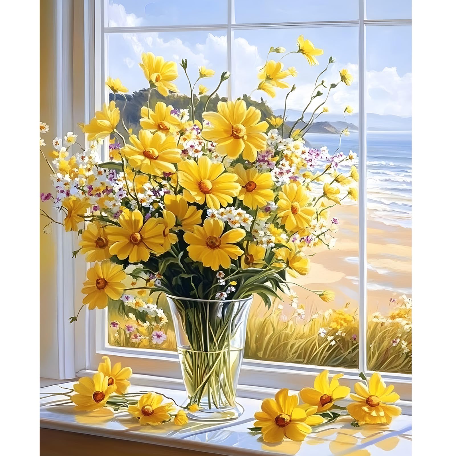 NEWENMO Yellow Flowers Paint by Numbers Kits Hand Painted Oil Painting
