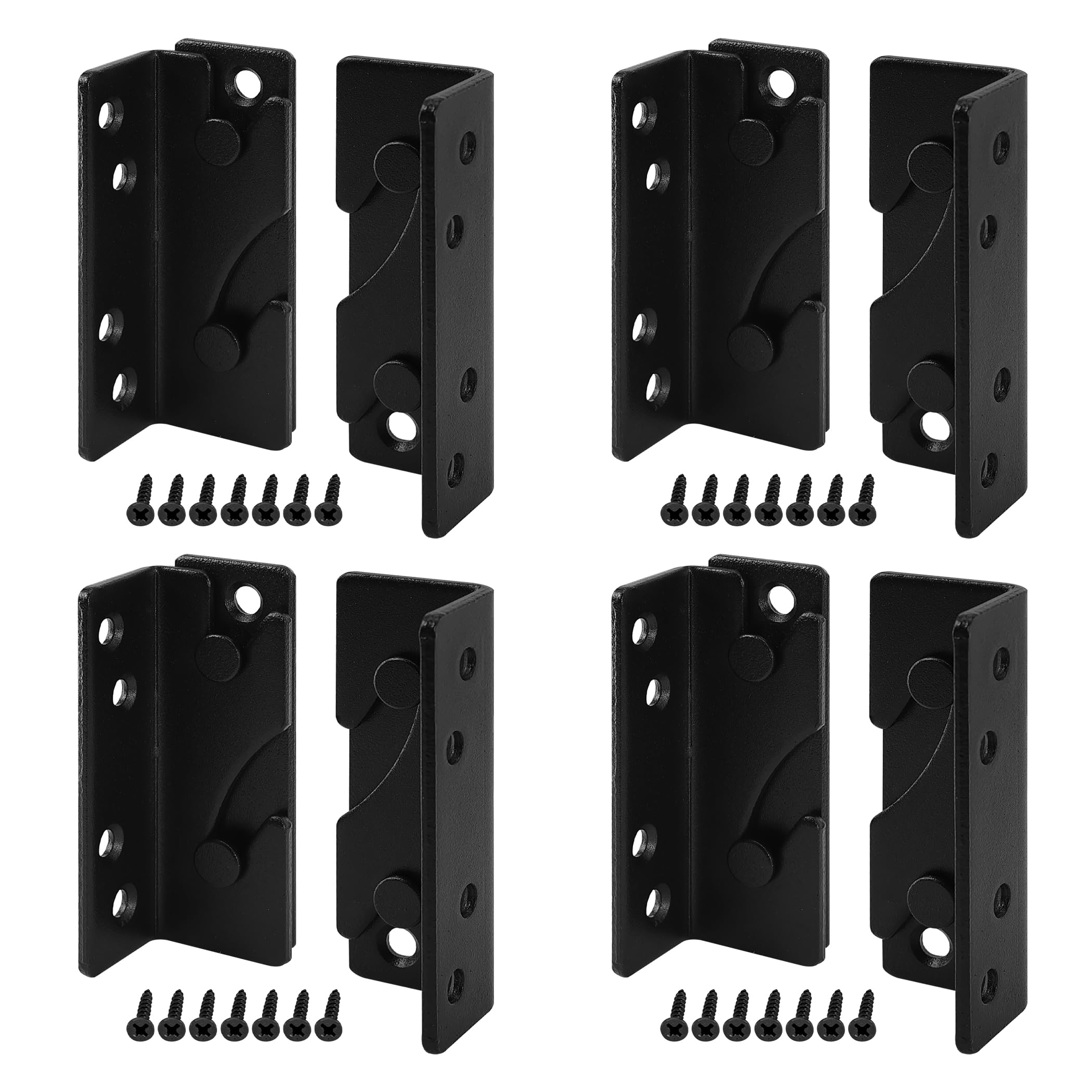 Rockgoya Bed Rail Brackets, Black Bed Frame Hardware, Set of 8 Pack Wooden Bed Brackets with Screws, Bed Rail Fittings, Heavy Duty Non-Mortise