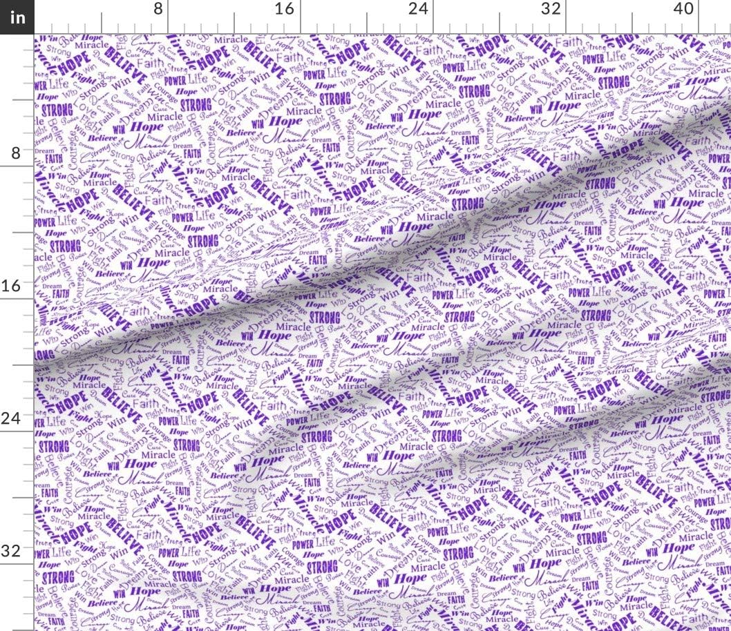 Spoonflower Fabric - Cancer Words Awareness Purple Printed on Petal Signature Cotton Fabric by The Yard - Sewing Quilting Apparel Crafts Decor