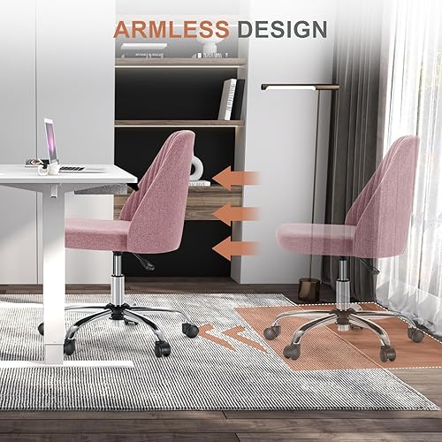 Miniatura 6 de DUMOS Silla de oficina, cómoda silla de escritorio giratoria con ruedas, asiento ancho, sin brazos, altura ajustable, sillas de computadora para el