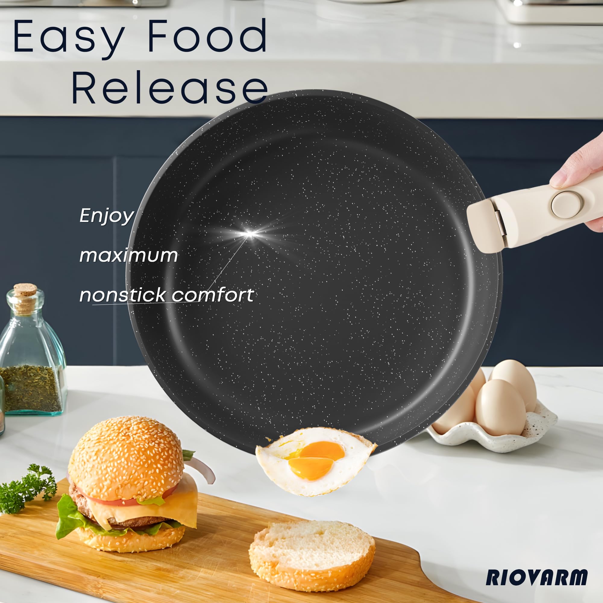 RIOVARM Padella Antiaderente 24 Cm Con Manico Rimovibile - Adatta A Induzione, Forno E Lavastoviglie - 3