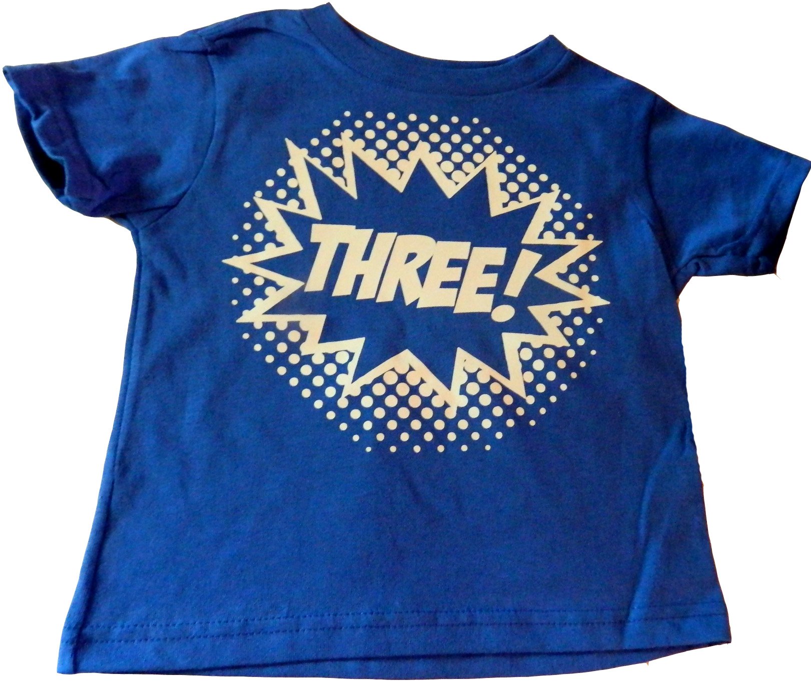 Custom Kingdom Baby Boys' Three Superhero Third Birthday T-Shirt (3T, Royal Blue)