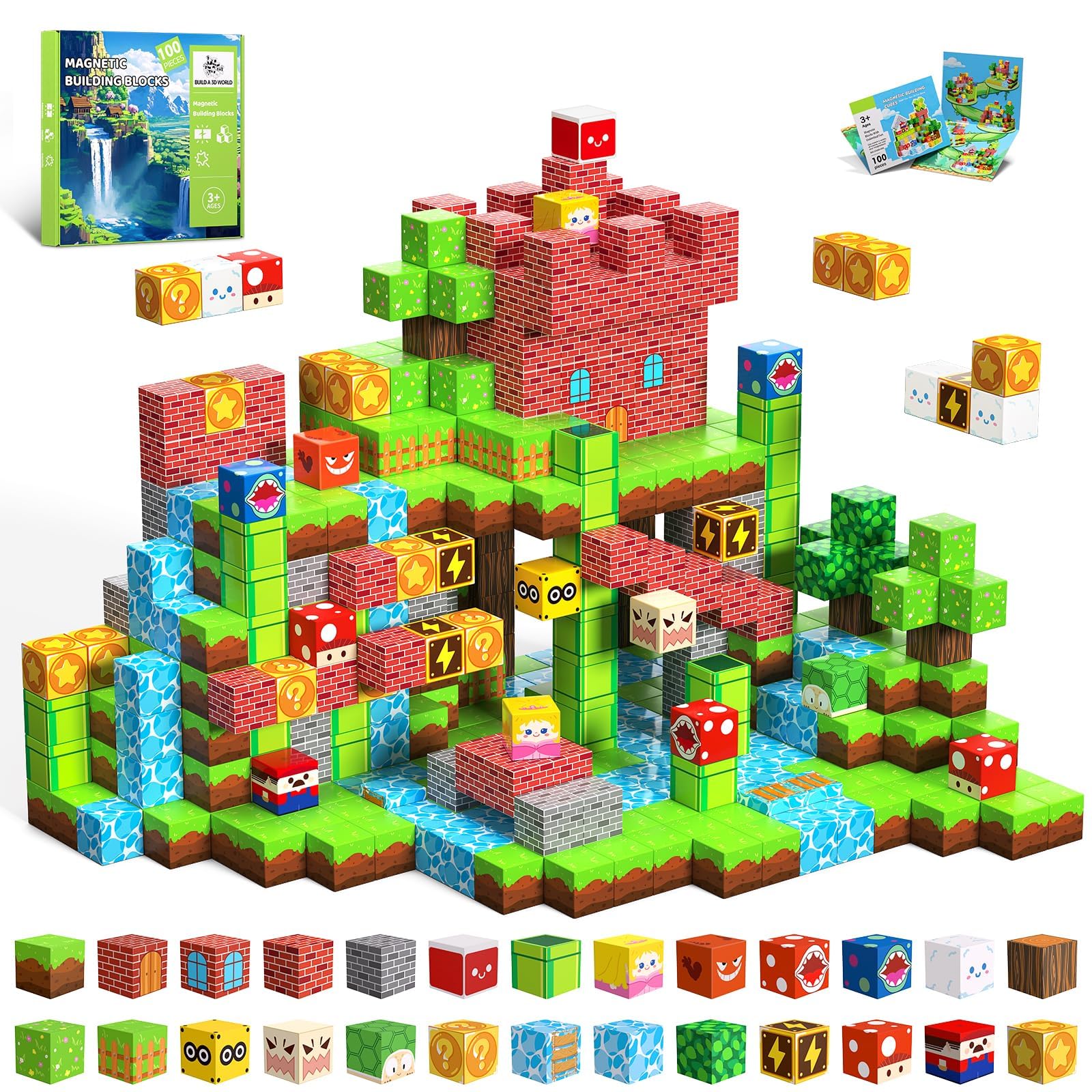 CraftyNest Magnetic Blocks, 100PCS Magnetic Building Blocks, Stacking Magnetic for Kids, Sensory Toy for STEM Constructions Magnetic Blocks for Boys Girls Age 3+, Holiday Birthday Gifts