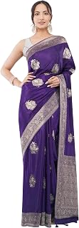 Ambararambh Deep Purple Banarasi Style Saree with Traditional Zari Pattern | Ethnic Wear Saree for Women | Festive, Weddin... Price In India