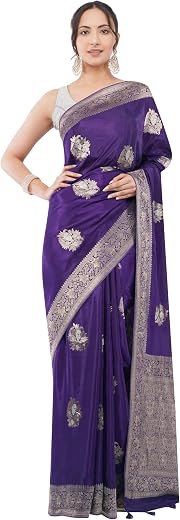 Ambararambh Deep Purple Banarasi Style Saree with Traditional Zari Pattern | Ethnic Wear Saree for Women | Festive, Weddin...