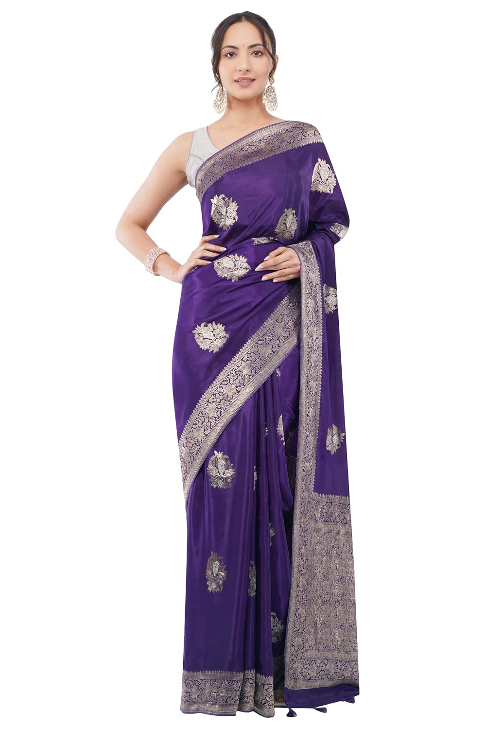 Ambararambh Deep Purple Banarasi Style Saree with Traditional Zari Pattern | Ethnic Wear Saree for Women | Festive, Weddin...