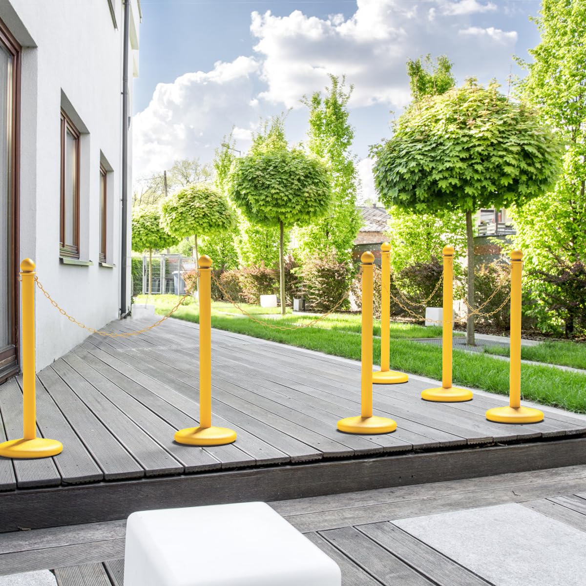 COSTWAY Set di 6 Transenne Delimita Corsie Transenne Separacode, Paletti di Delimitazione Eliminacode, Base Antiscivolo, in Plastica, Divisore di Sicurezza per Interno ed Esterno (Giallo)