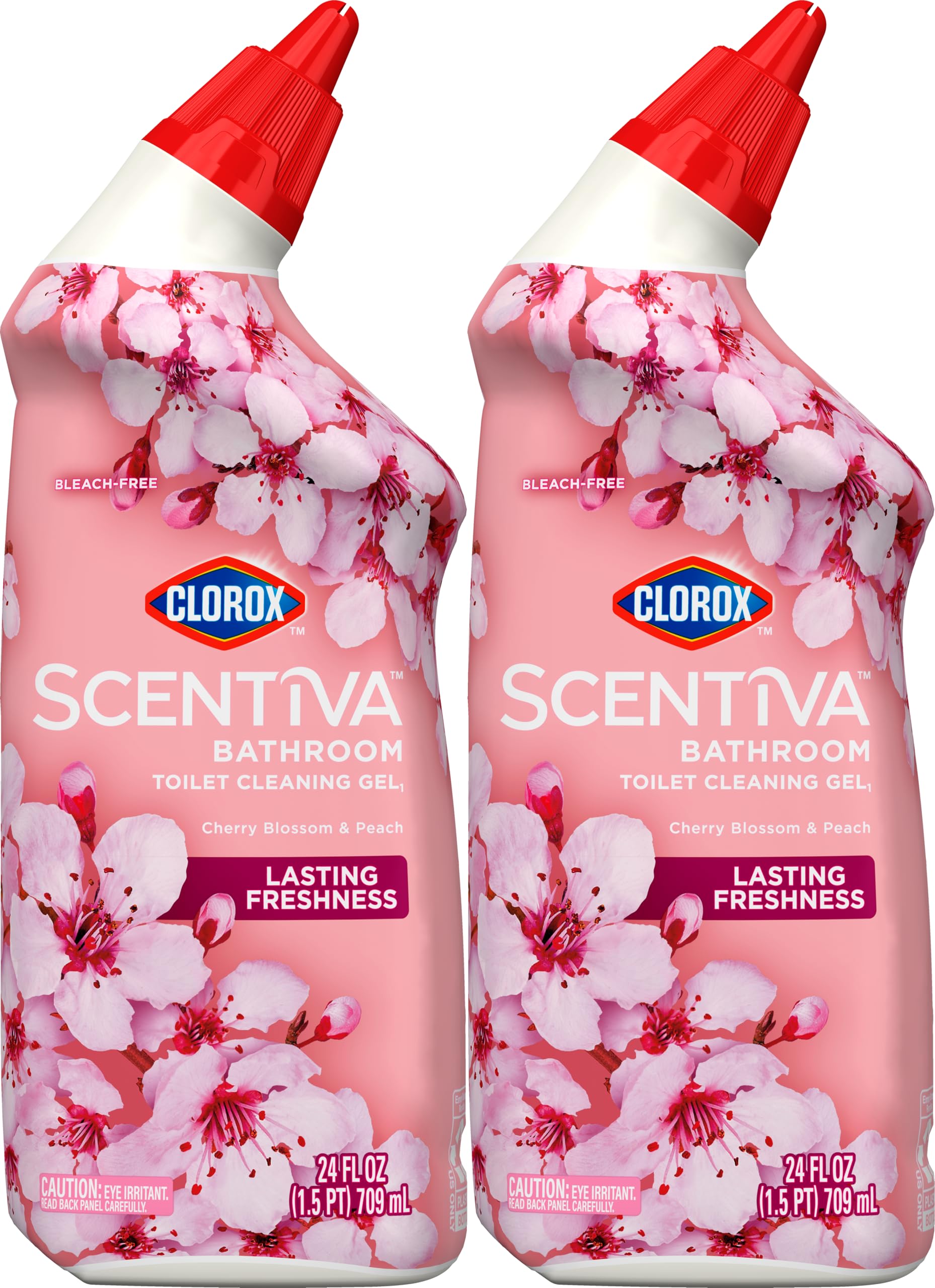 Clorox Scentiva Bathroom Toilet Cleaning Gel, Cherry Blossom and Peach, 24 Fluid Ounces (Pack of 2)
