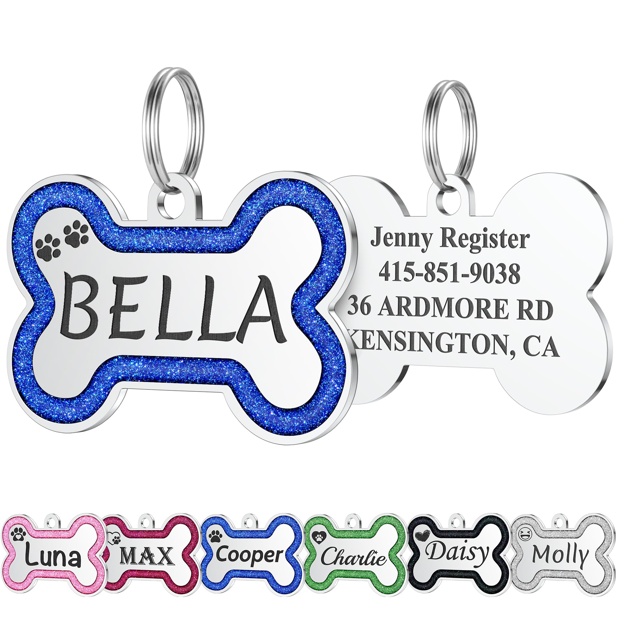GISUREY Stainless Steel Pet ID Tags in Glitter, Durable Dog Tags Engraved for Pets, Deep Engraved Personalized Dog Tags with Lovely 36 Icons, up to 5