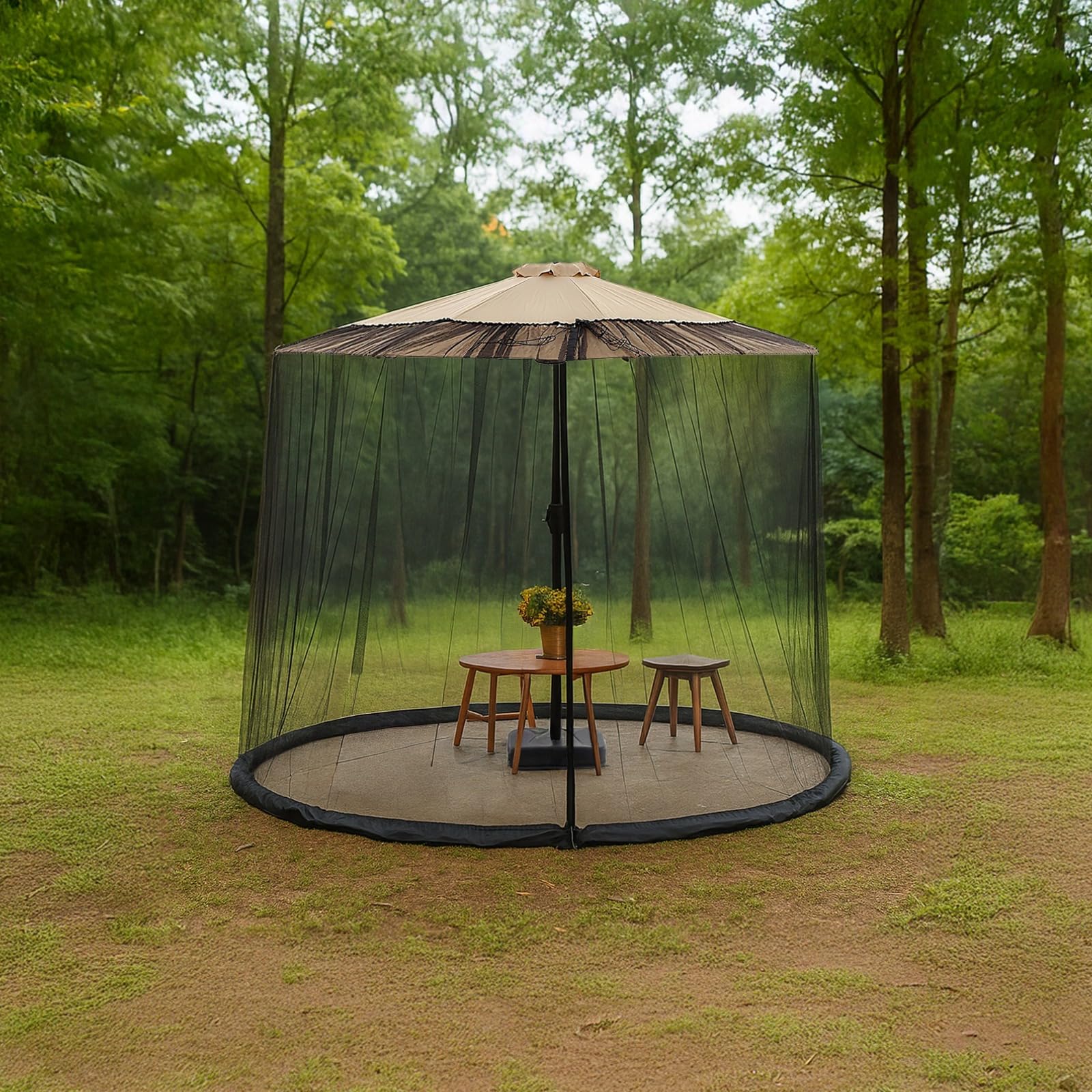 Schwarzes Moskitonetz für Terrassenschirm, 149,6–157,5 cm Durchmesser, 229,6 cm hoch, Outdoor-Regenschirm-Netz mit Doppeltür, Polyester, für römischen/versetzten Regenschirm
