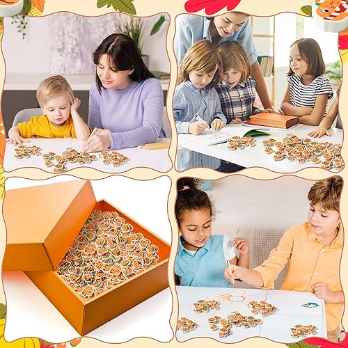 Miniatura 7 de Haooryx Mini borrador de calabaza de otoño para niños, 60 unidades a granel con forma de calabaza de otoño, borrador de rompecabezas en miniatura 3D