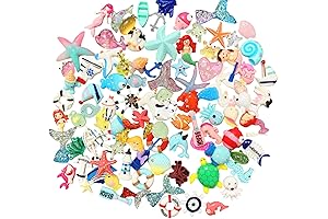 SIX VANKA 100pcs Miniature Ocean Animals Mermaid Fish Dolphins Glitter Charms Decoration...
