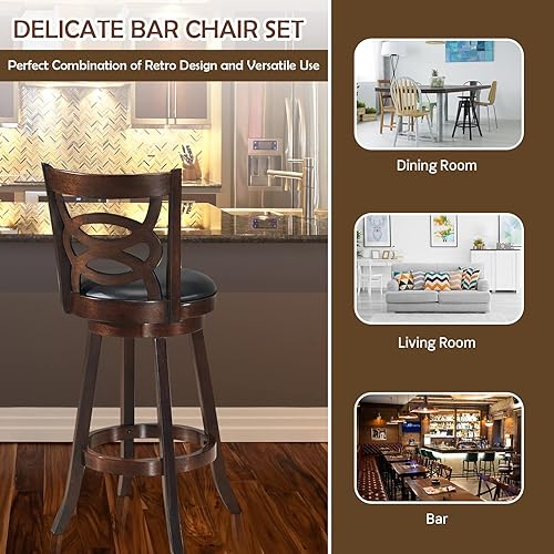 Miniatura 9 de COSTWAY Juego de 2 taburetes de bar, silla de comedor de altura de mostrador, tapizada de tela, giratoria de 360 grados, asiento acolchado de PVC,