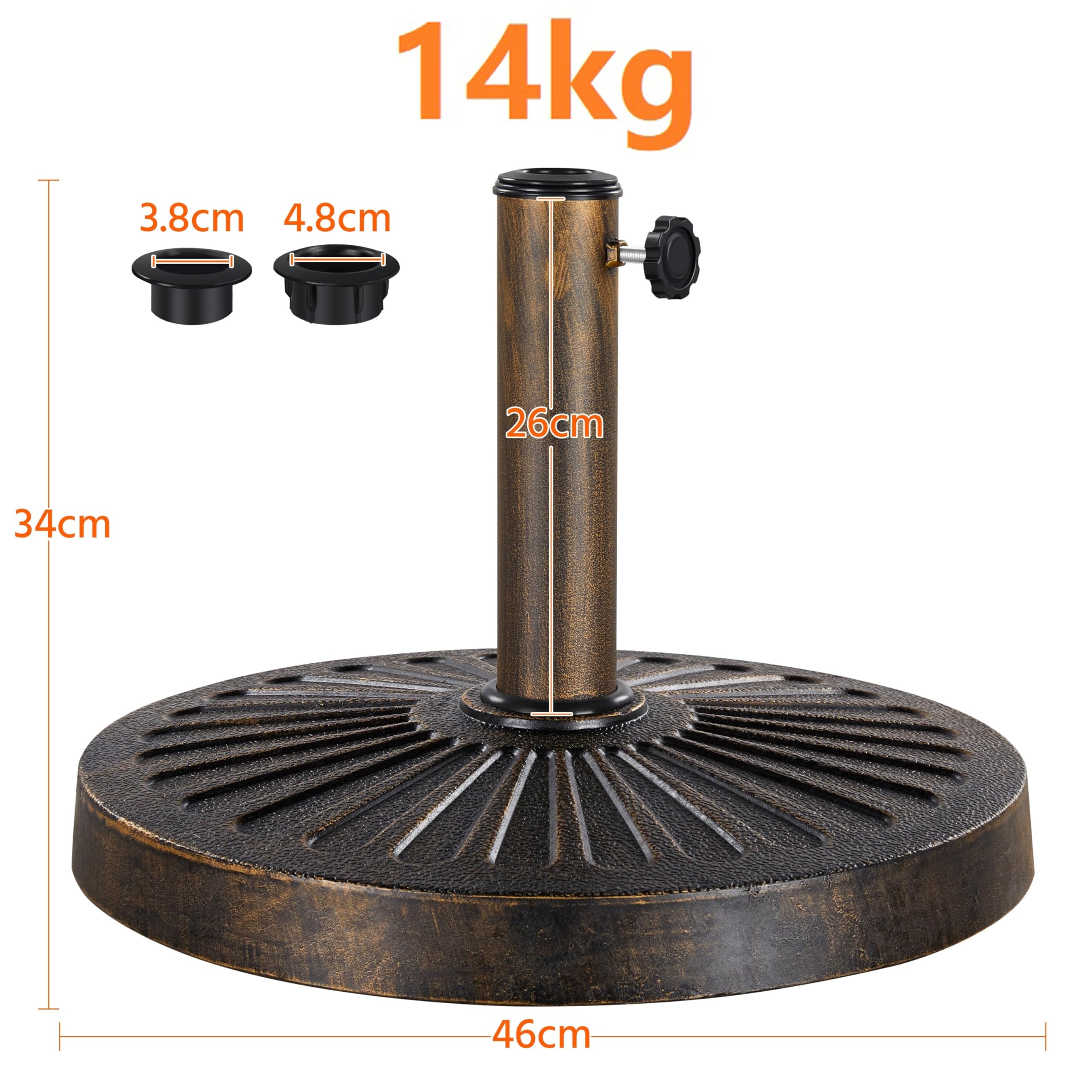 Yaheetech Pied de Parasol 14 kg Lestage pour Parasols en Résine et Fer pour Terrasse, Piscine, Patio, Jardin, Restaurant Bronze Φ46×34 cm