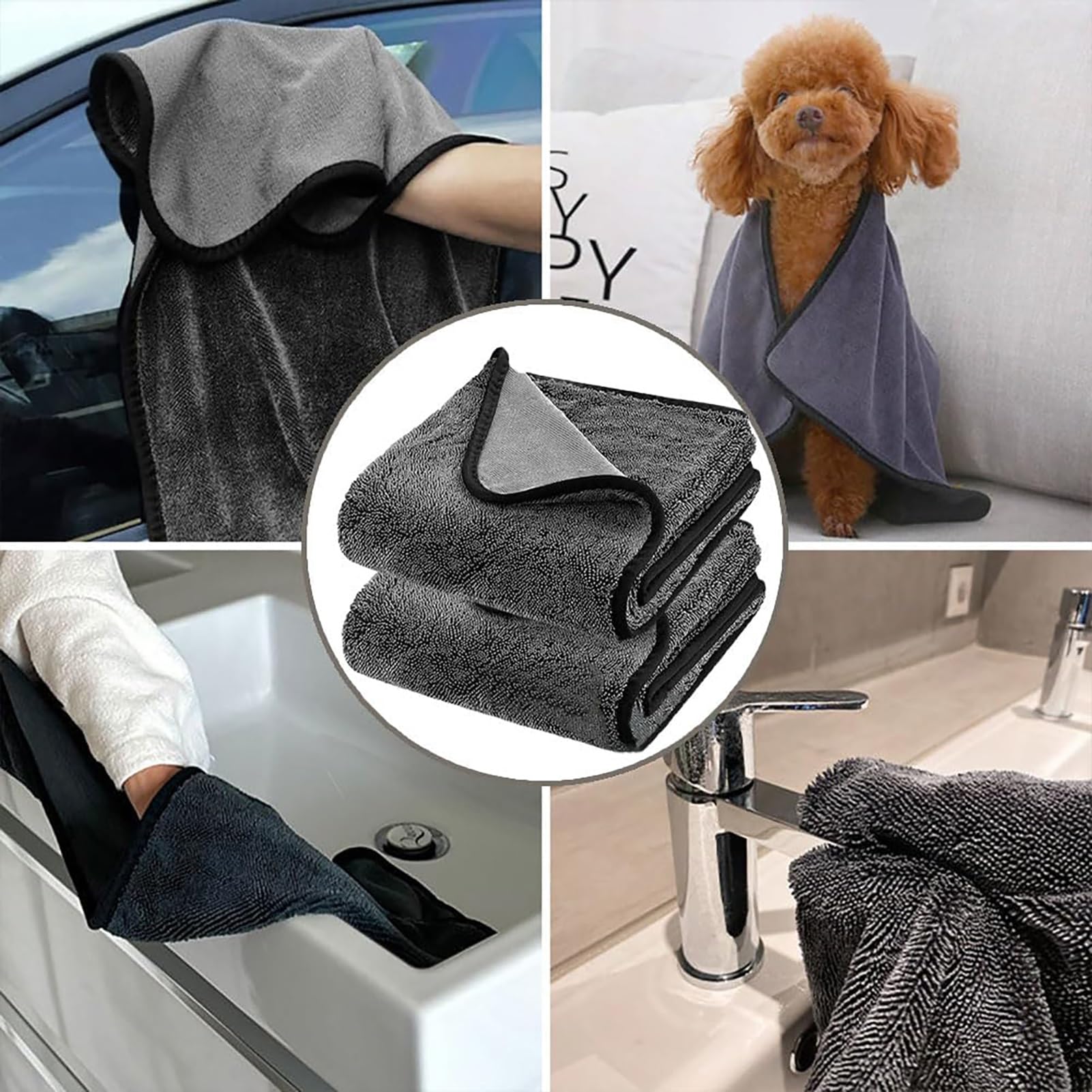 Asciugamani da bagno riutilizzabili in microfibra super assorbenti ad asciugatura rapida, asciugamani in microfibra per auto (6 pezzi)