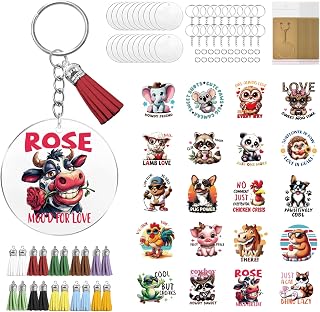 peacoblue Interesting Animals Keychain Making Kit, UV DTF Transfers 160PCS | Round UV DTF Keychain Decals, Clear Acrylic Blanks & Rings, DIY Craft Kit for Bags, Personalized Gifts & Decor