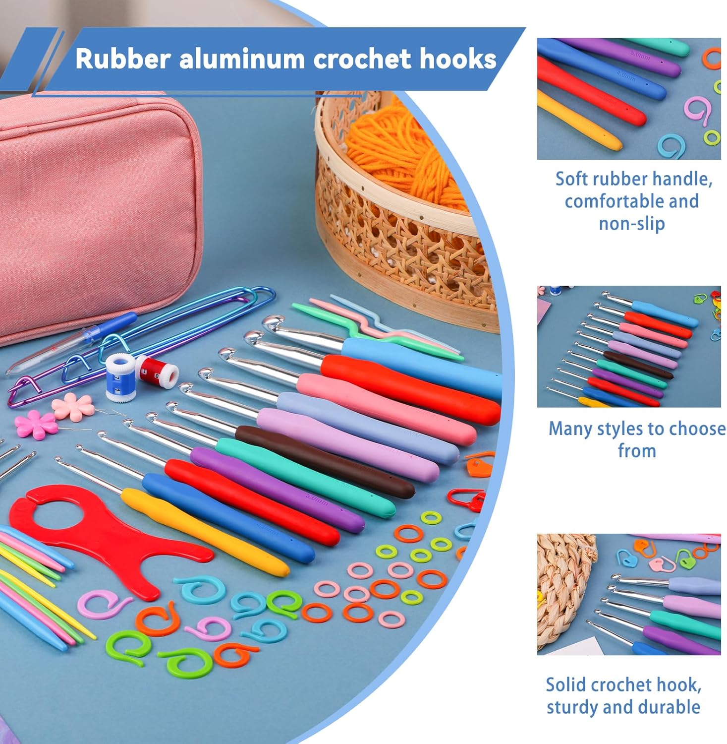 IMZAY 120Pcs Crochet Hooks Set for Beginners, Complete Crochet Kit with Case, Ergonomic Knitting Needle, Stitch Markers, Yarn Needles & Knitting Accessories for Crochet Lovers