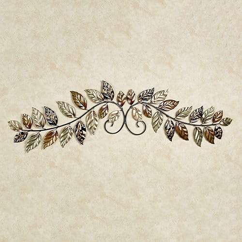 Touch of Class Autumn Odyssey - Decoración de pared de metal tonos metálicos lavado verde decoración de hojas grandes para dormitorio encima de la