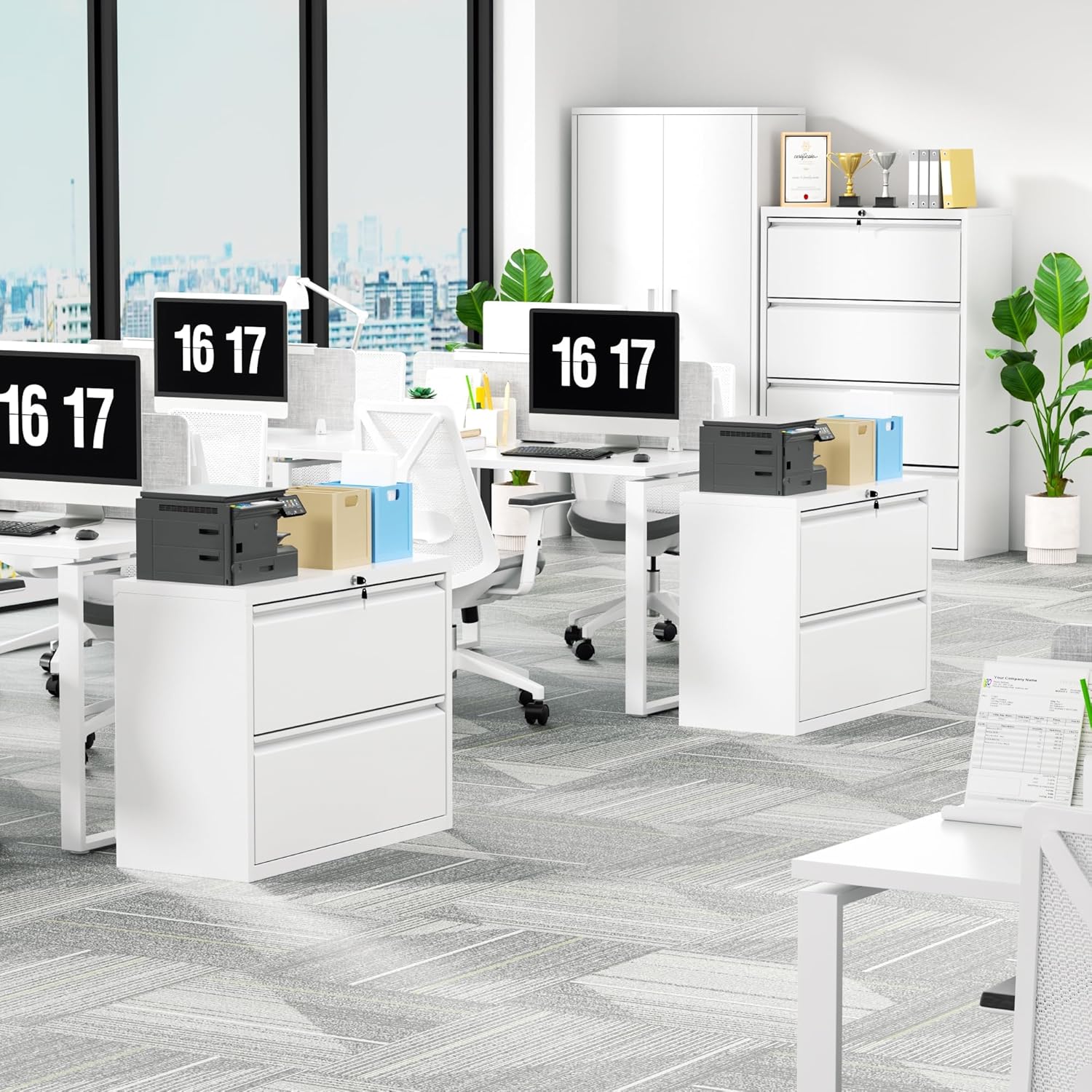 Crownland Lateral File Cabinet with 2 Drawers, 28" W Metal Lockable File Cabinets for Home Office, Office Cabinet for Storage Legal/Letter/A4/F4 Files(White)