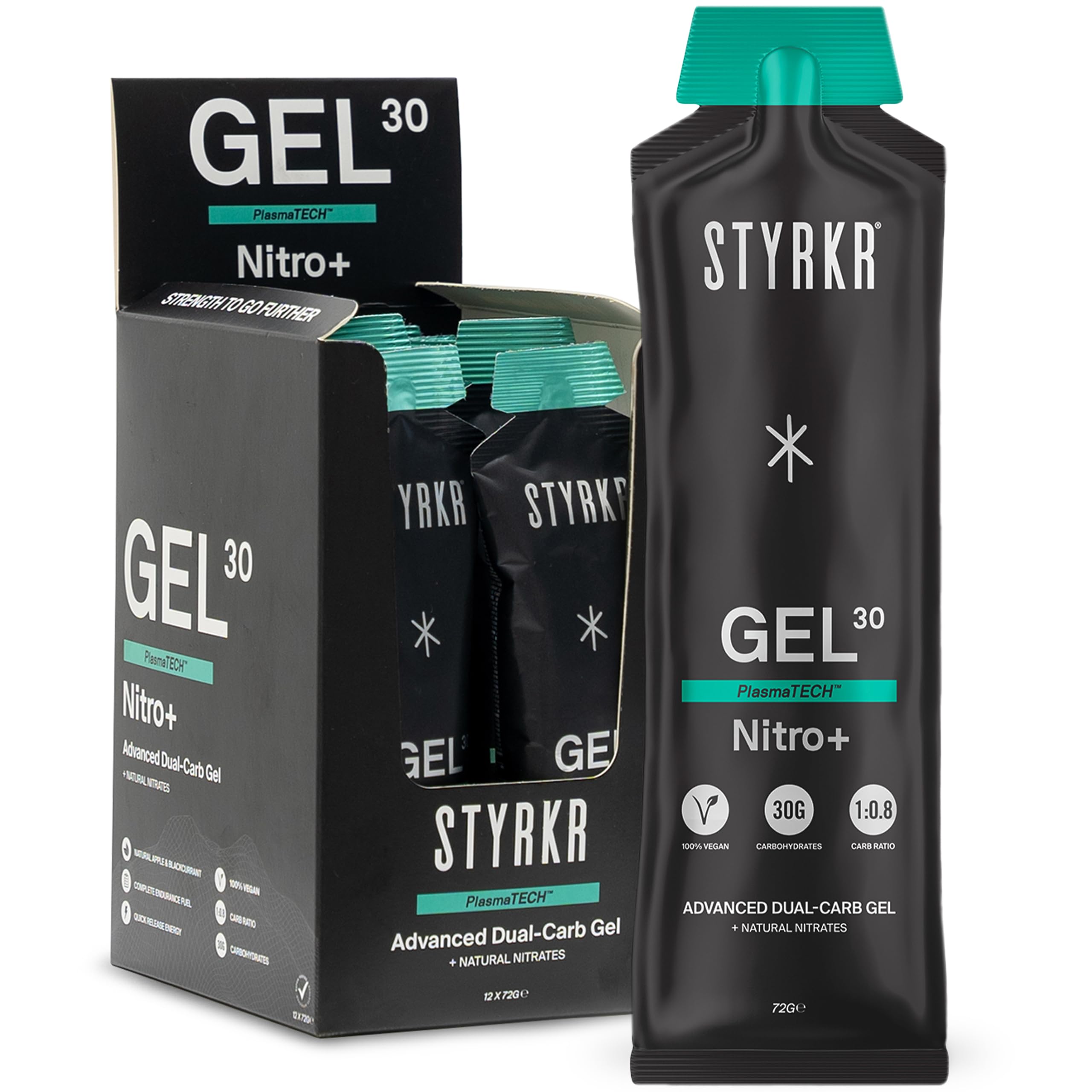 – GEL30 Nitro+ Energy Gels with Nitrates by Styrkr - 30g of Carbs - Pack of 12 Running & Cycling Gels with 350mg of Nitrates - For Endurance Athletes - Advanced Dual-Carb Formula - GEL30 Nitro+ 12x Pack