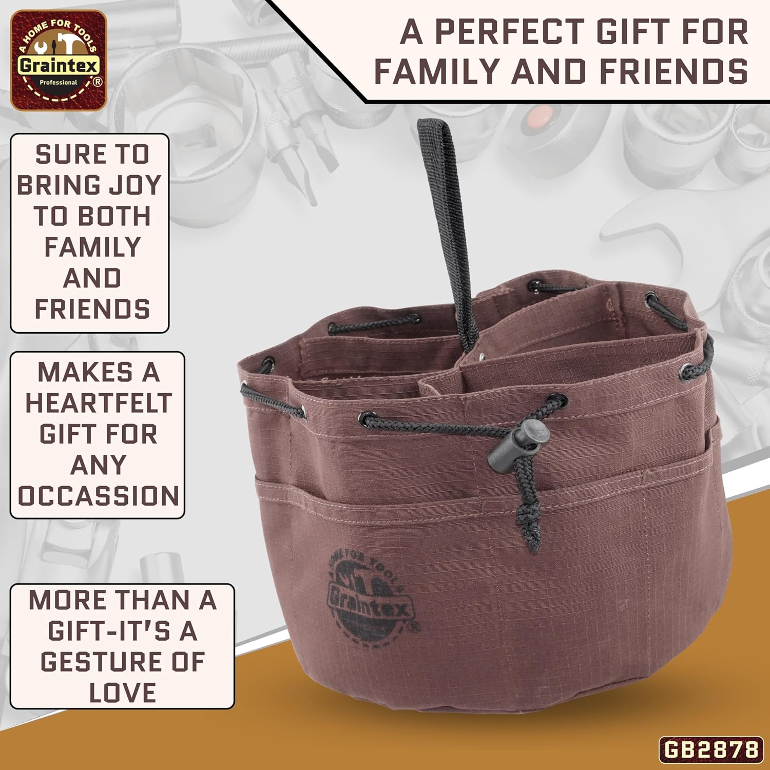 Graintex 18 Pockets Grab Bag Rip-stop Canvas Drawstring Closure, Small Part Organizer Pouch, Small Tools, Screws, Parts, Parachute Tool Bag for Efficient Storage - Coffee Brown