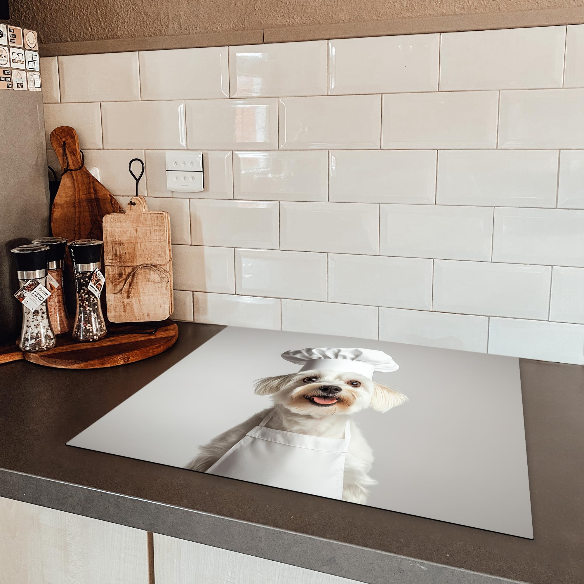 KitchenYeah© Coperchio Piano Cottura 65x52 cm Cucina Copri Fornelli Tappetino Induzione Antiscivolo Piastra Protezione Cane - Bianco - Cuoco