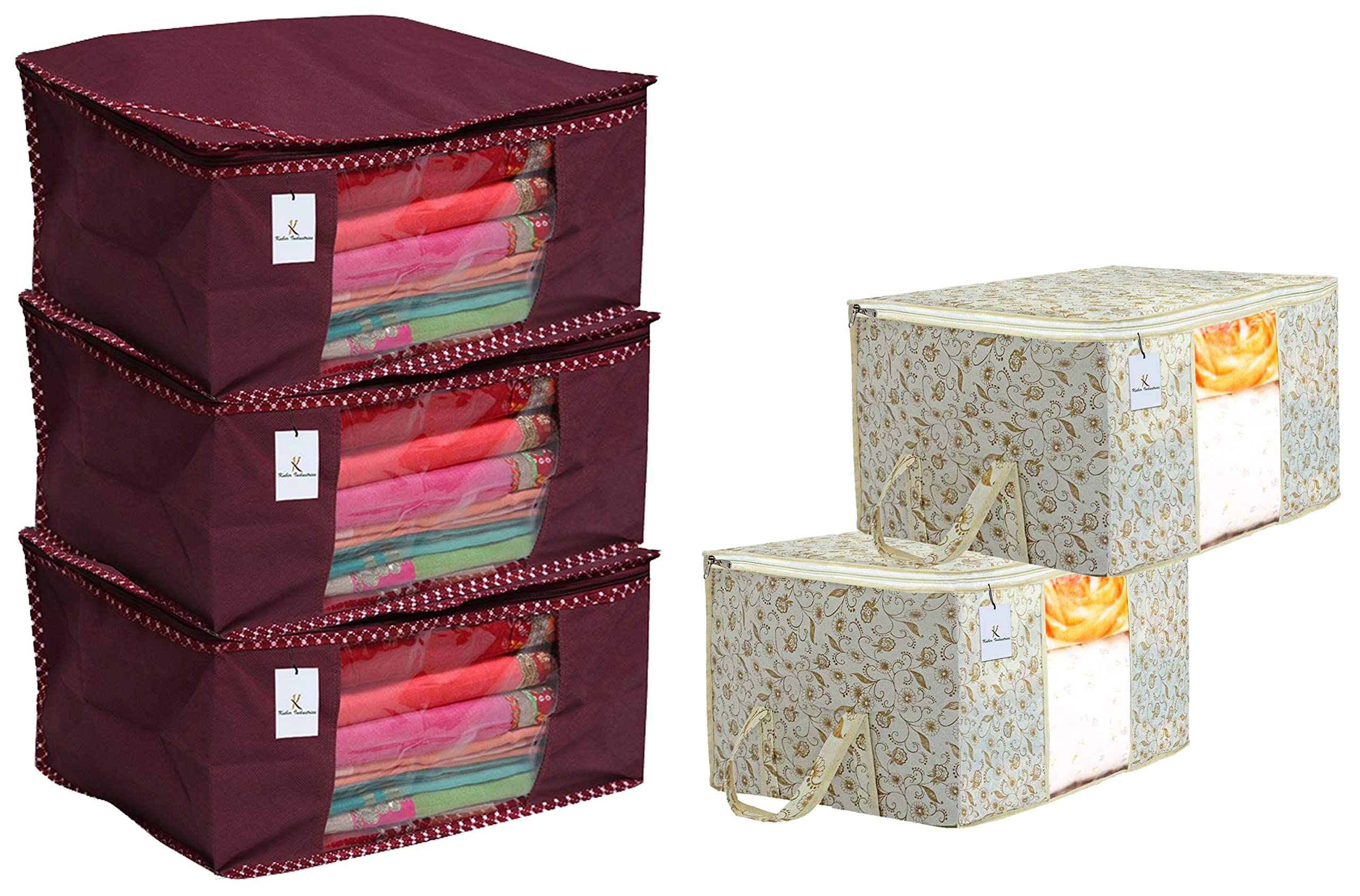 Kuber Industries Metallic Printed 2 Piece Non Woven Rectangular Under bed Storage Bag (Extra Large, Brown) CTKTC34457 & Non Woven Saree Cover Set, (3 Pieces, Maroon, 46 cm x 35 cm x 22 cm) (B0BB6GSWFZ) Amazon Price History, Amazon Price Tracker
