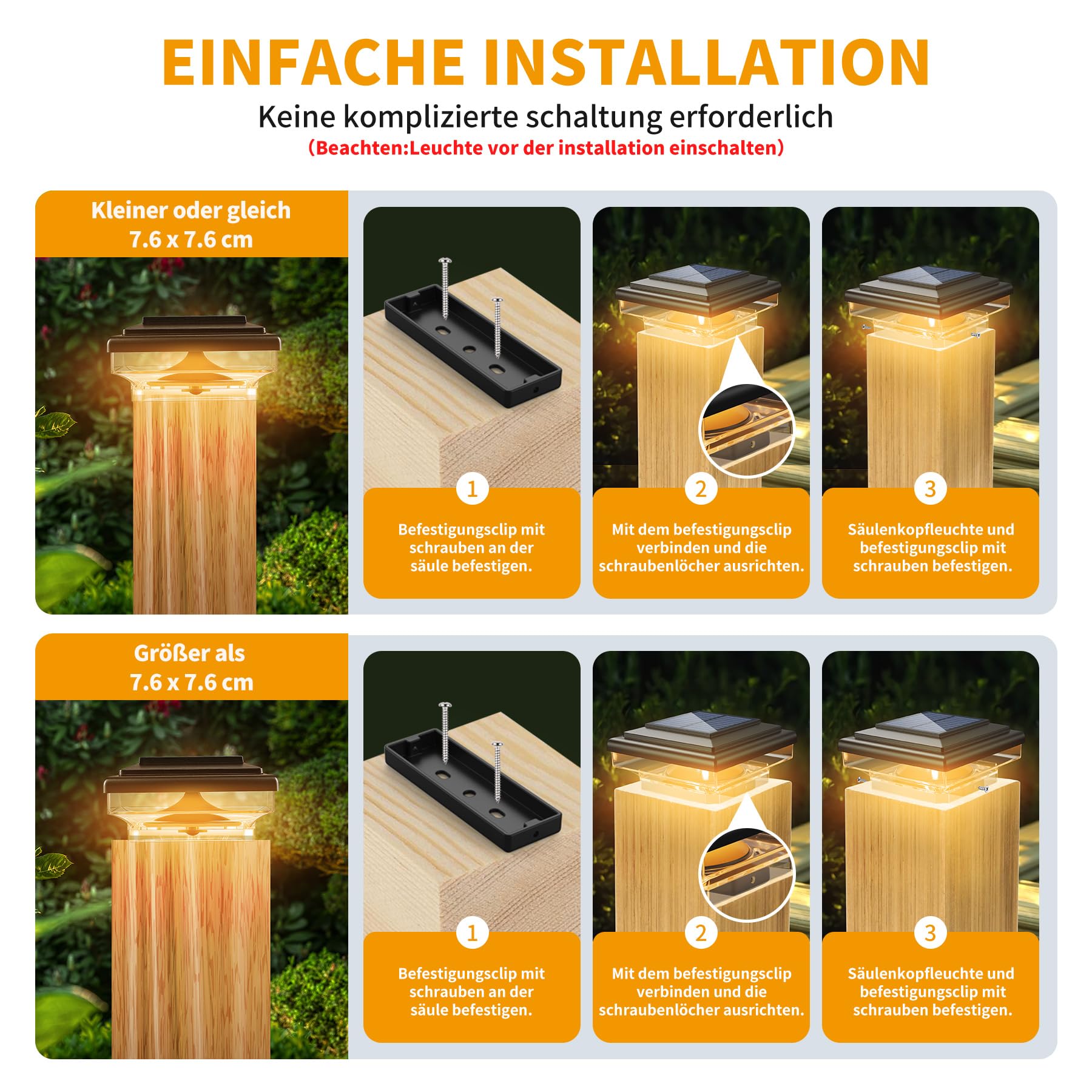 2 Stück Solar Pfostenkappe 7x7 8x8 9x9 10x10 Pfostenkappen Licht Solar Pfostenleuchte, Zaunpfosten Lampe Solarlampe Außen Säulenlampe IP65 Wasserdicht für hölzerne Pfosten Zaun