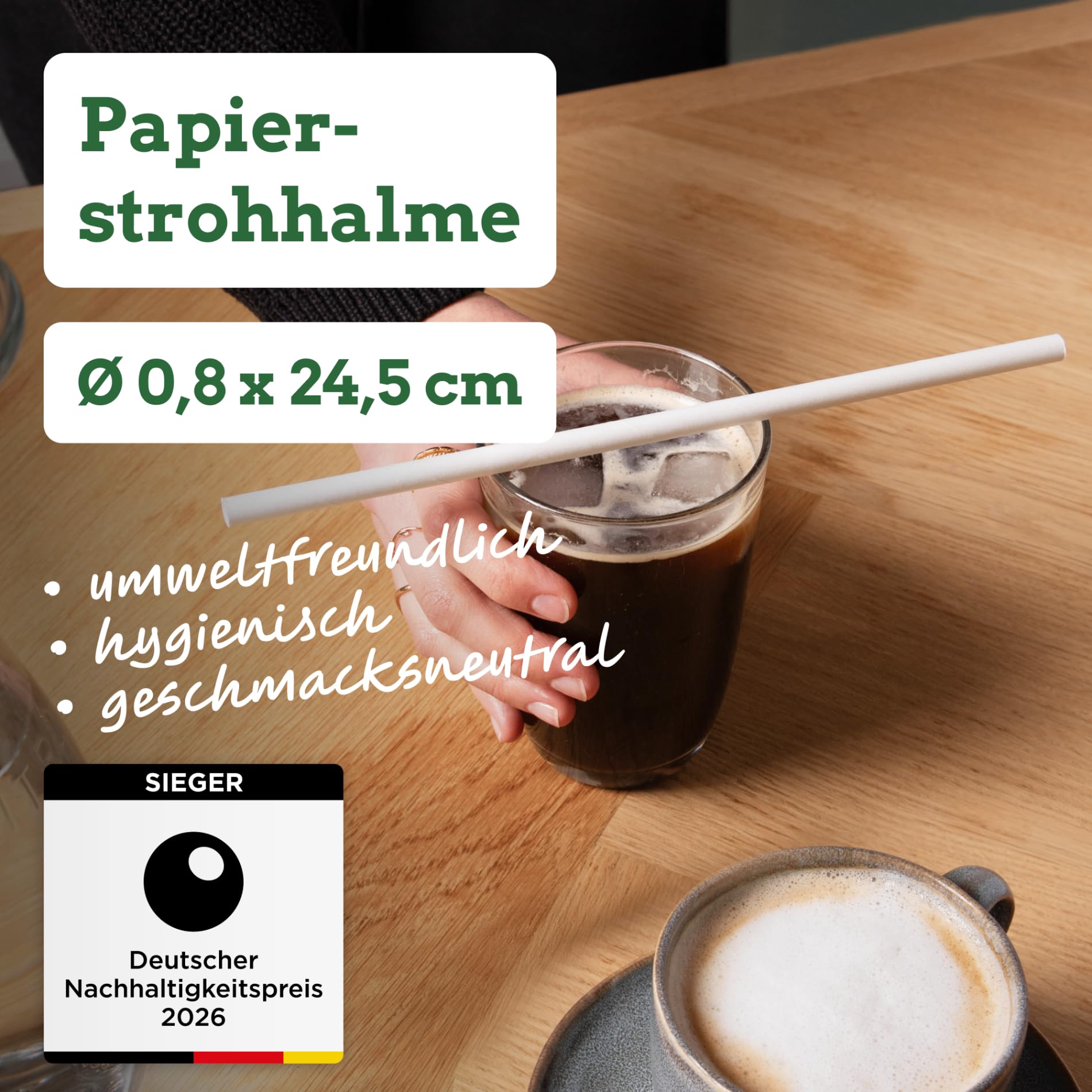 wisefood Słomki papierowe, 2000 szt. (20 x 100 szt.) białe słomki do picia, Ø 8 mm x 24,5, wolne od PLA/PE, biodegradowalne jednorazowe słomki do picia ze stabilnego papieru