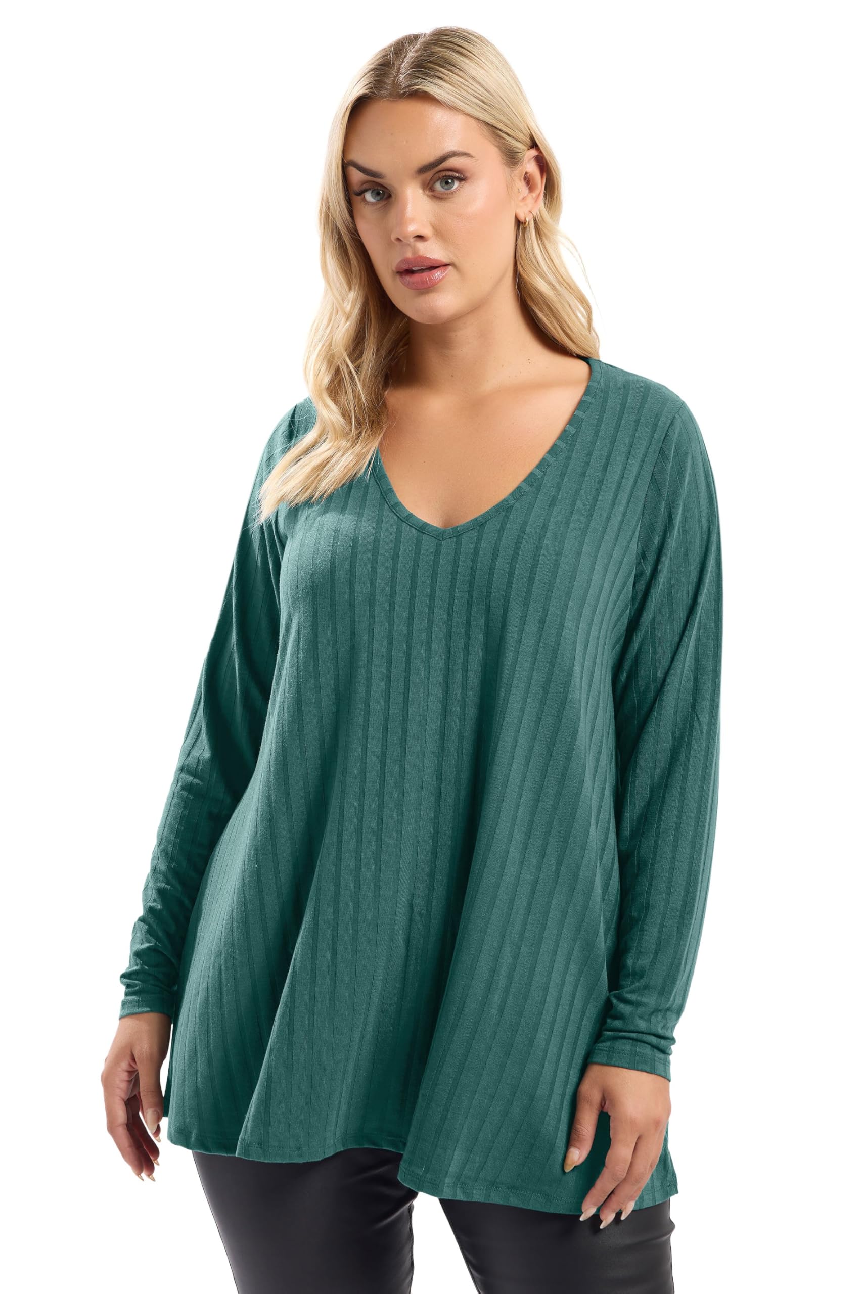 Yours Curve Blue Ribbed Swing T-Shirt - Women's - Plus Size Curve