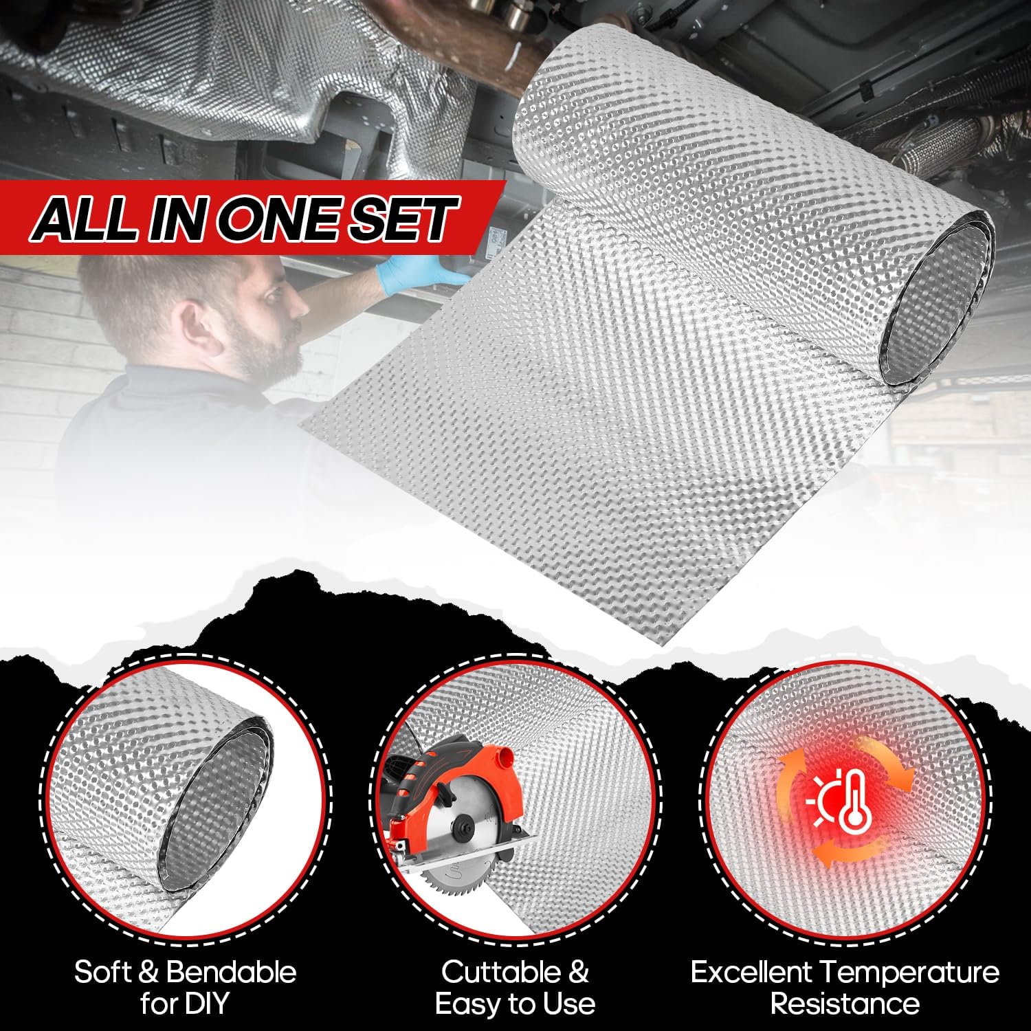 Exhaust Heat Shield Automotive, 24" x 120" Heavy Duty Aluminum Heat Shield with Zip Ties & Scissors, 0.5mm Flexible Car Heat Shield for Muffler, Pipe, Underbody, Up to 1022°F