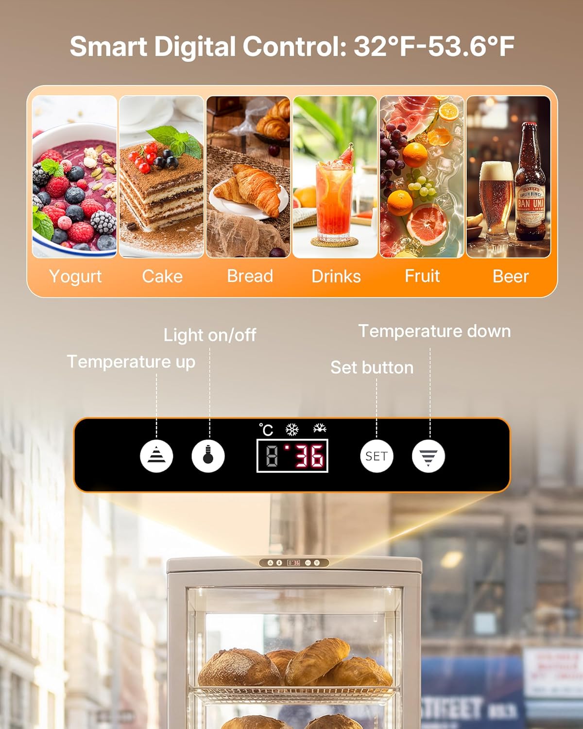 Upstreman Cake Display Refrigerator, 10 Cu. Ft (280 L) Commercial Display Case, Double-Layered Glass Fridge Bakery Cooler, with LED Light, for Cafe, Bakery, Restaurant