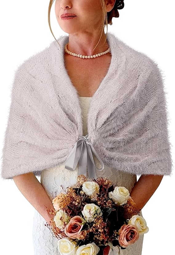 BB&amp;KK Womens Knitted Shawl Wraps Winter Bridal Wedding Stole Shrug Party Shoulder Cream Scarf Wrap Warm Dress Cover Up