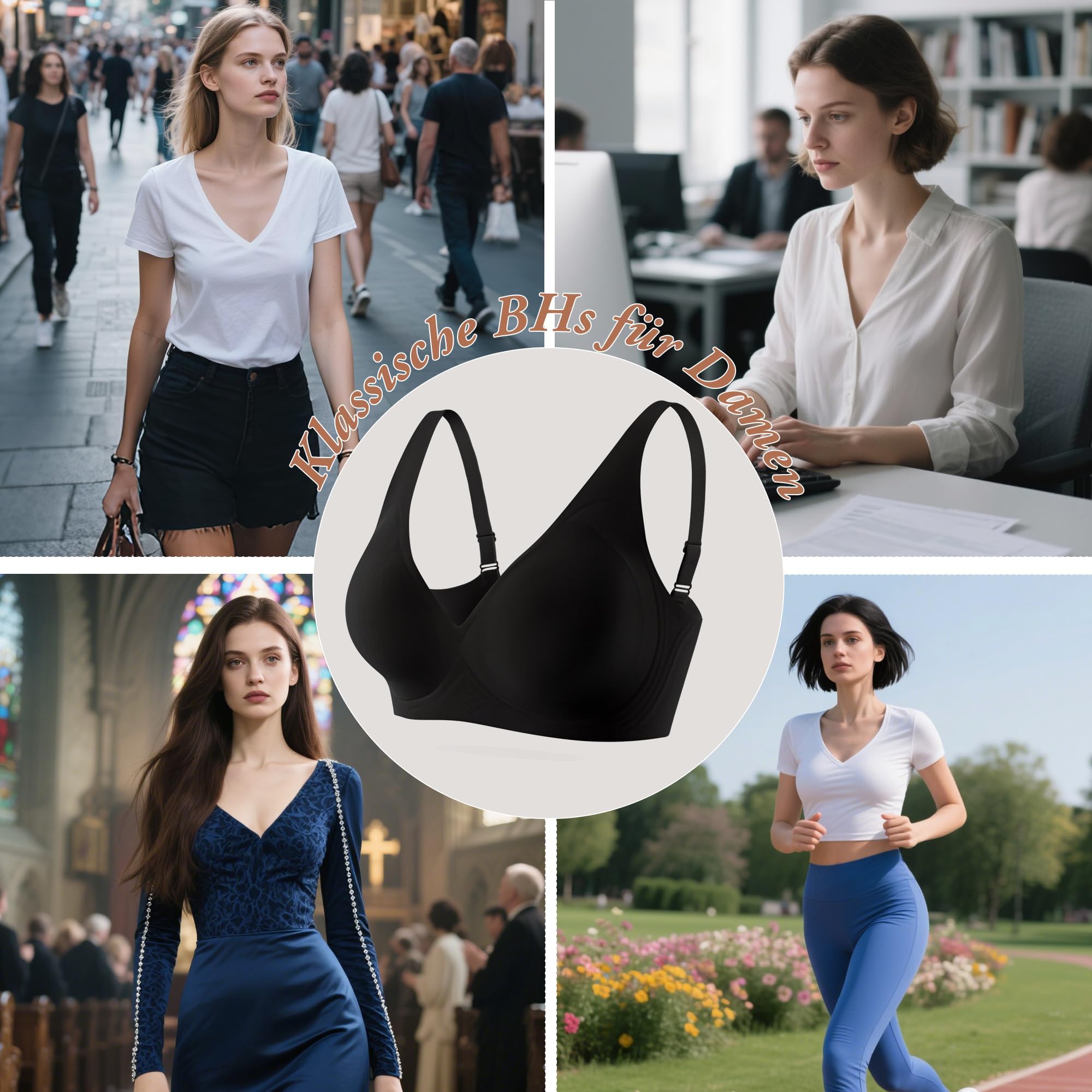 INNERSY Sujetador sin Aros Mujer Comodos Sujetadores con Relleno sin Costuras Cuello en V Básico