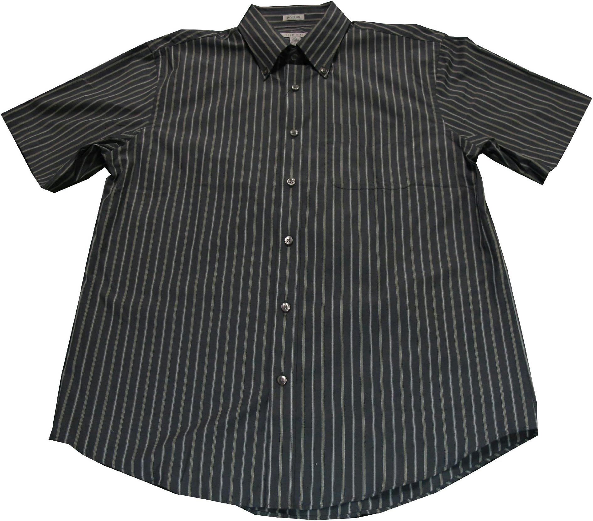 Van Heusen Men's Size Medium Short Sleeve Button Up Shirt Striped Gray