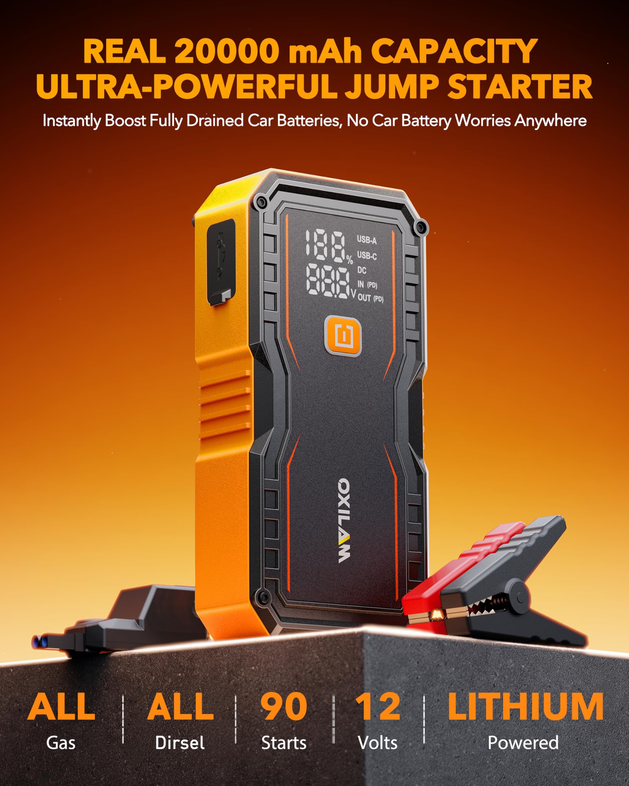 OXILAM 20000mAh Jump Starter for All Gas Diesel Engines 9000A Battery Jumper Starter Portable 12V Jump Box with — view 3