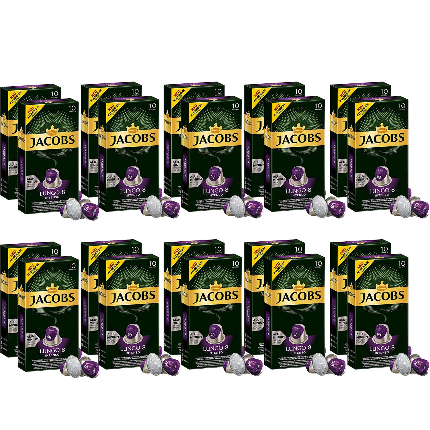 Jacobs Lungo Intenso 8 - Nespresso® * -kompatibler Aluminiumkaffee Hülsen - 20 Packungen (200 Kapseln)