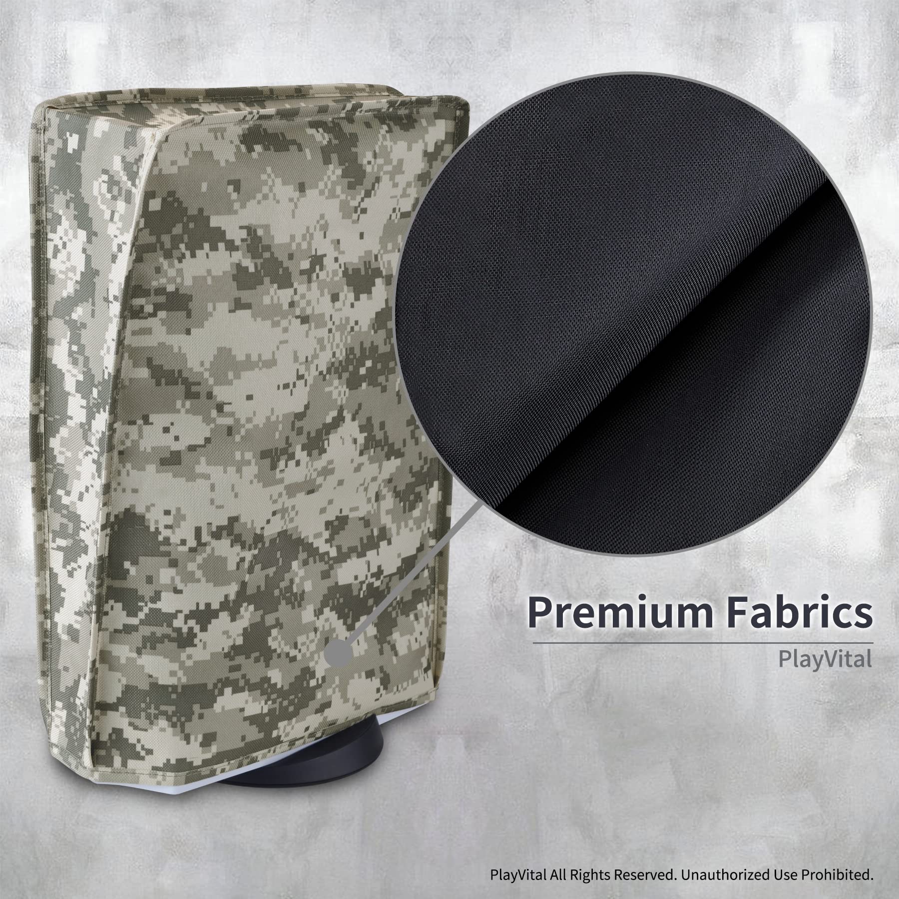 PlayVital Cover per ps5 Console, Copertura Antipolvere Impermeabile Verticale in Nylon per ps5 Standard Console Disc&Digital Edition (Non per Slim/Pro),Mimetica Digitale - 5