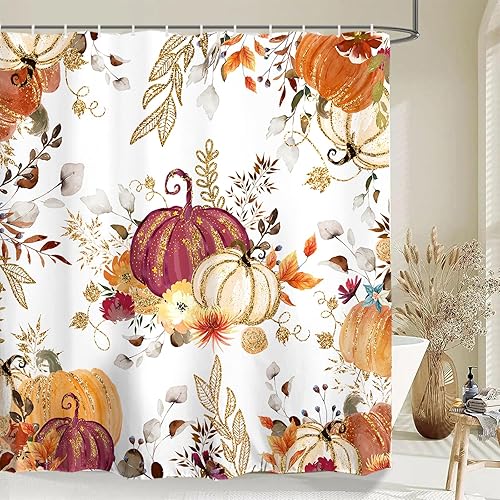 Miniatura 2 de Baccessor Cortina de ducha de calabaza dorada de otoño, Acción de Gracias, hoja de arce, Halloween, cosecha, cortina de ducha de granja,