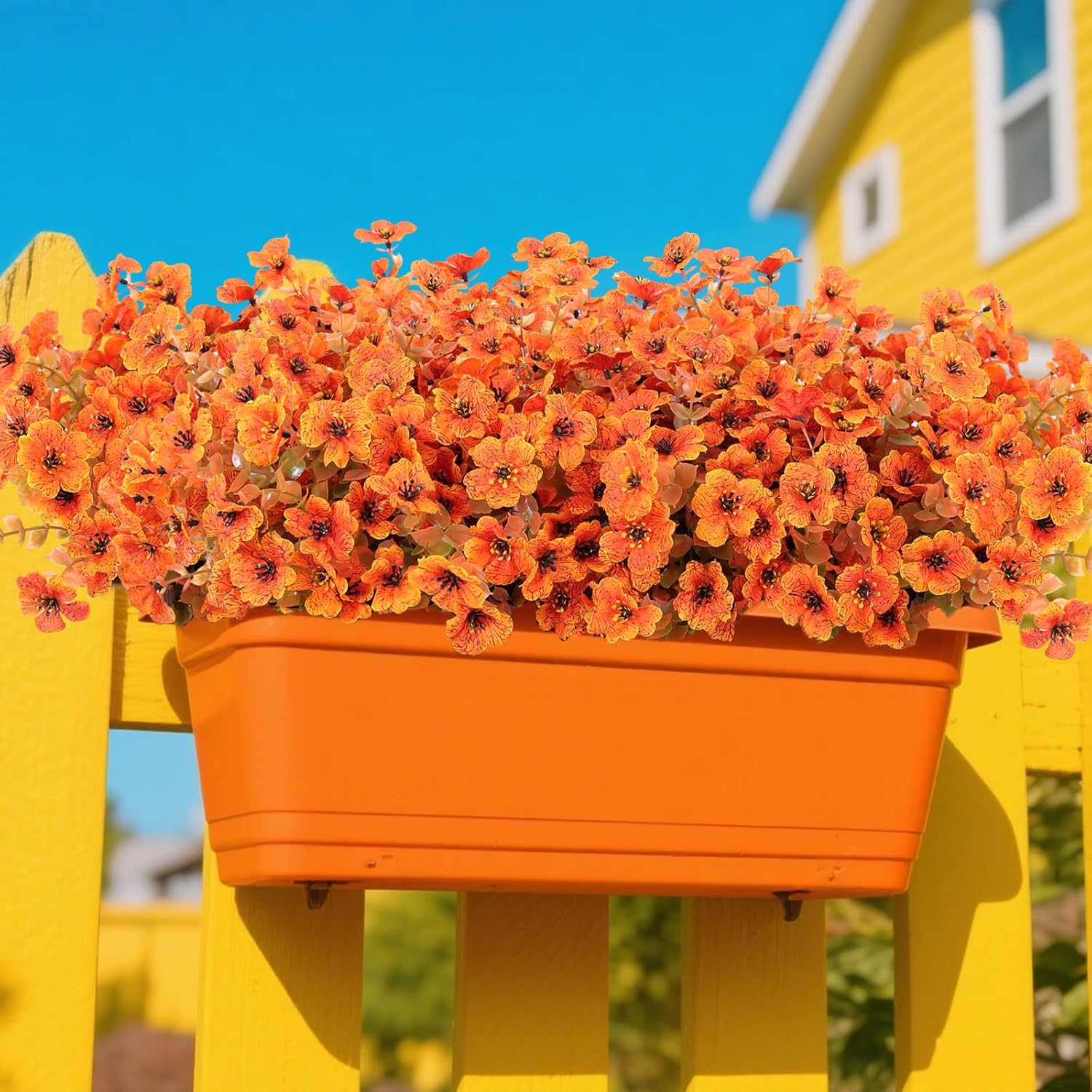 Fall Artificial Flowers for Outdoors Fake Mums for Outside 12 Bundles Faux Silk Orange Dasiy Flower Look Real UV Resistant No Fade Faux Fall Flowers for Front Door Porch Autumn Decoration - Image 5