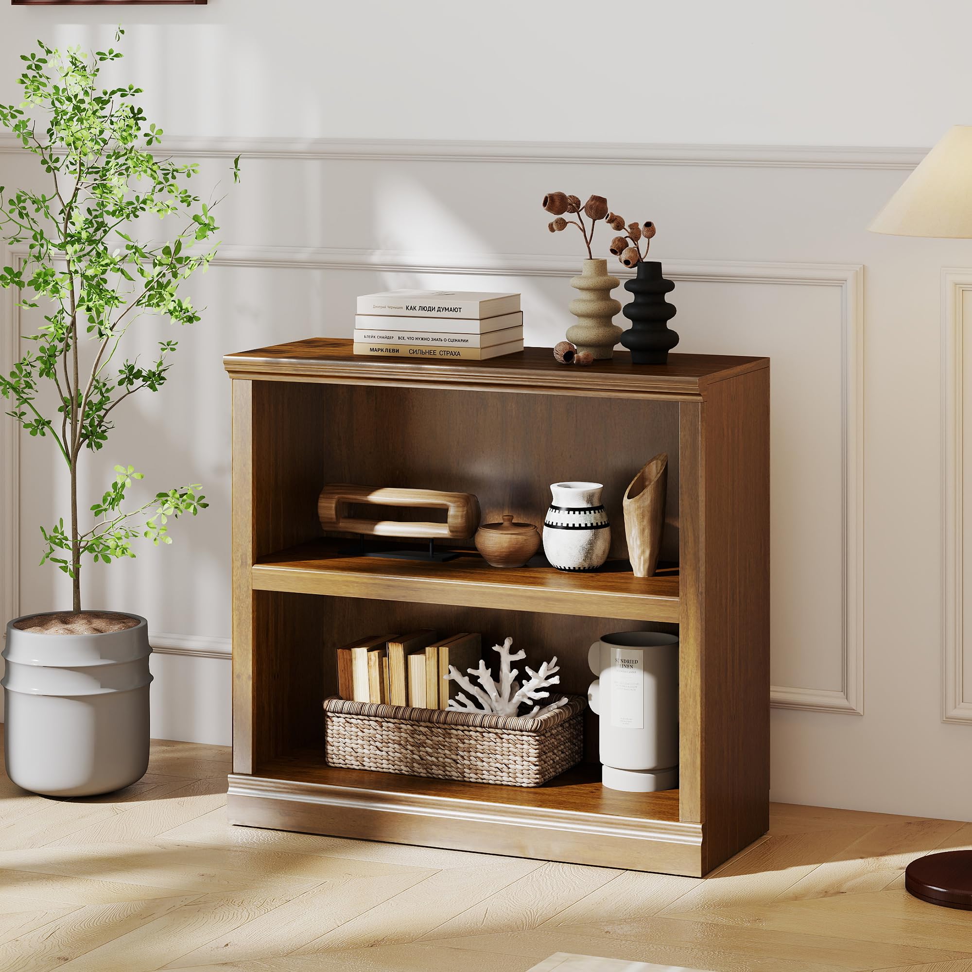 Vintage Oak Wood Bookcase 33in